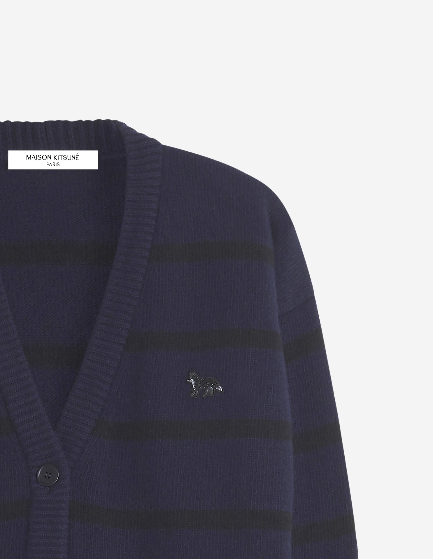 FESTIVE PEARLED PROFILE FOX PATCH STRIPPED CARDIGAN - 7