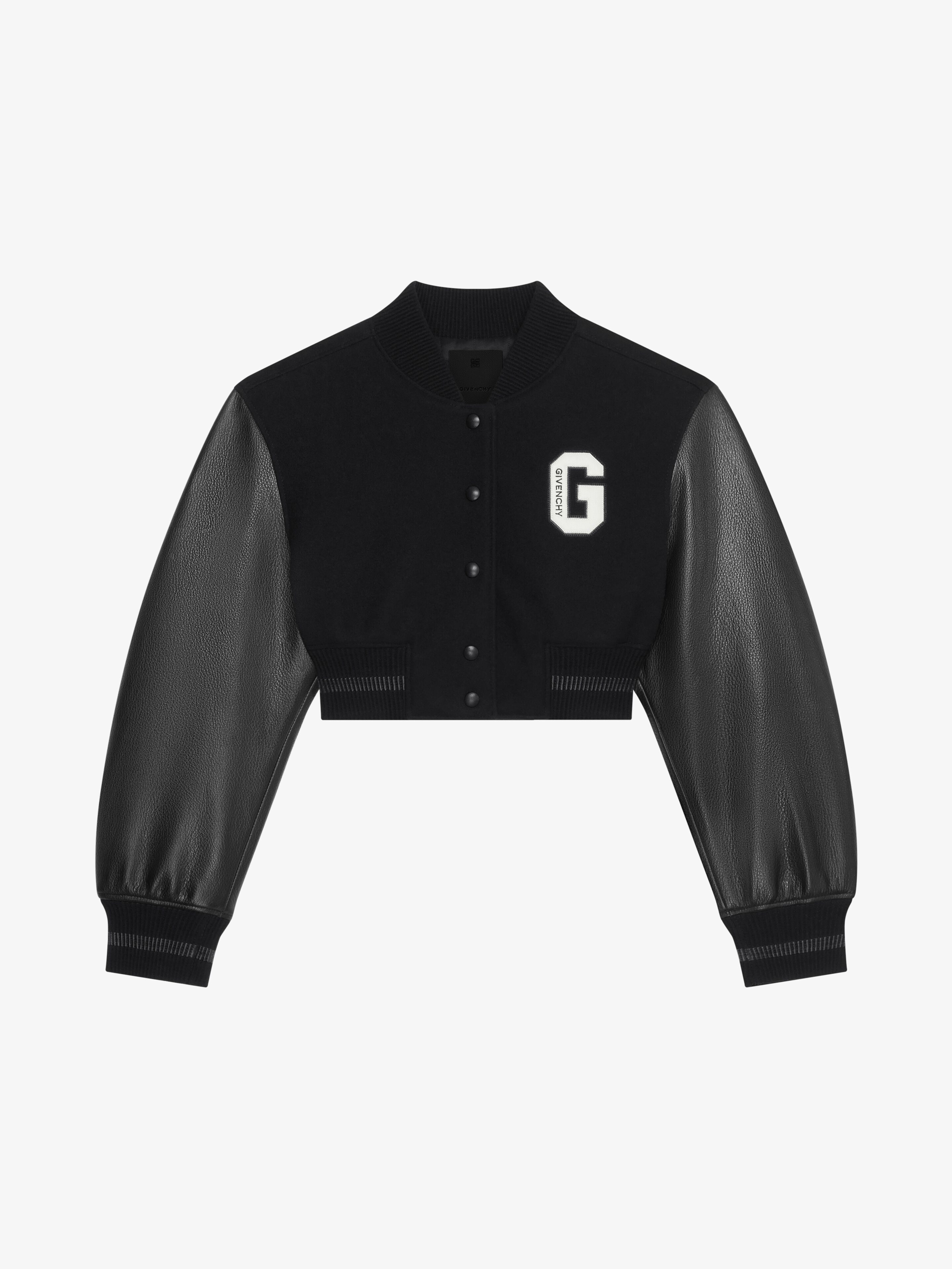 GIVENCHY COLLEGE CROPPED VARSITY JACKET IN WOOL AND LEATHER - 1