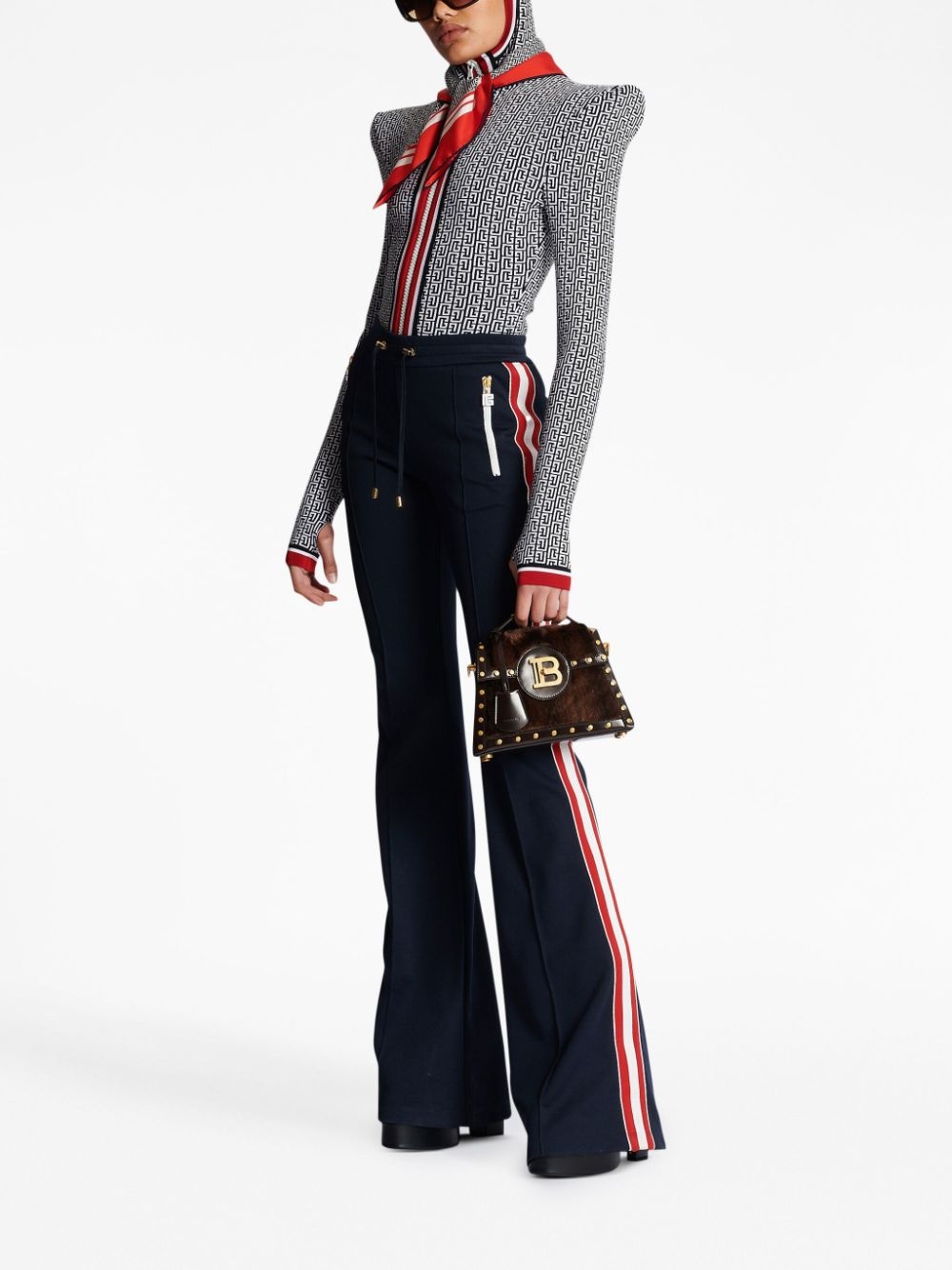 stripe-detail flared trousers - 2