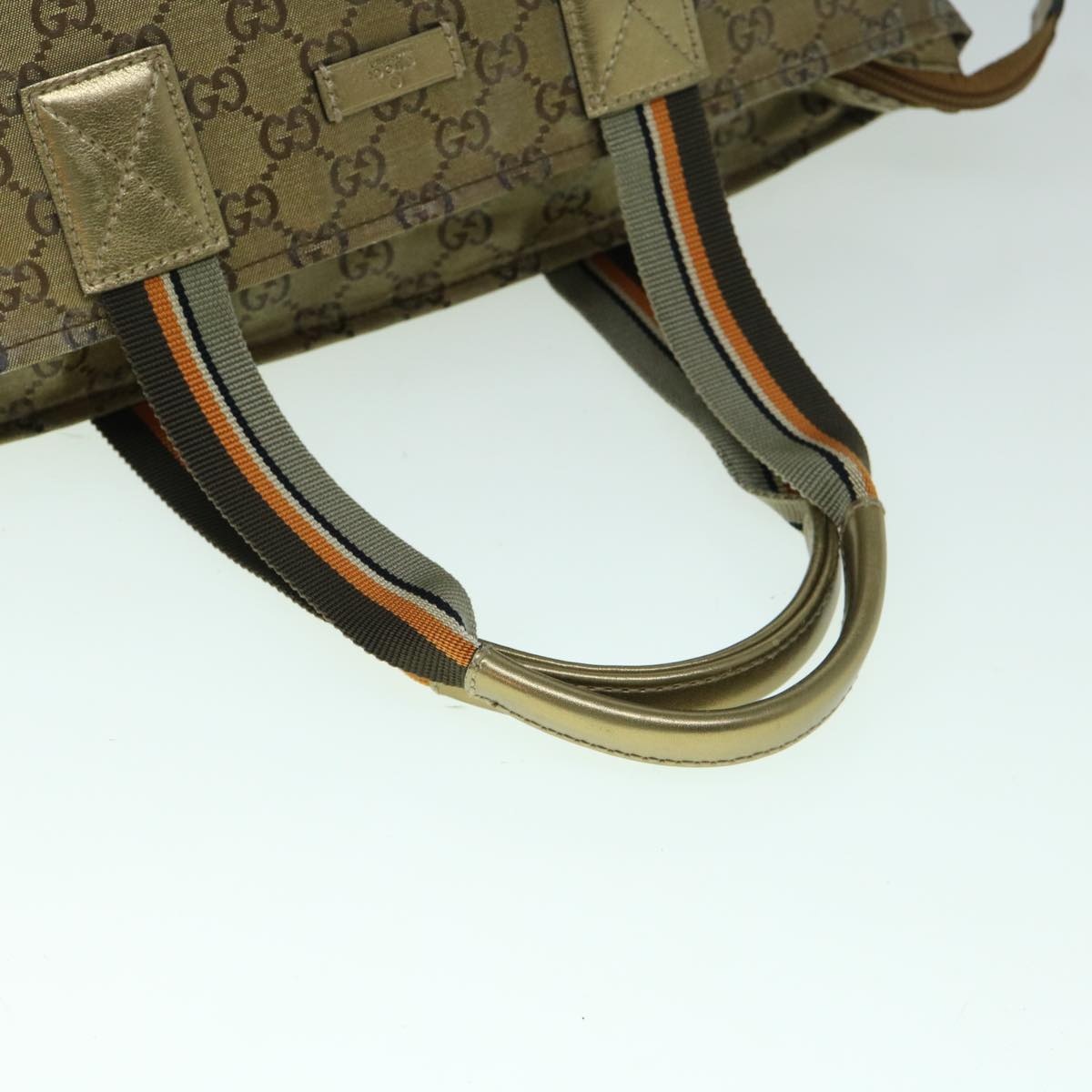 GUCCI GG Crystal Sherry Line Tote Bag Gold Tone Brown Gray - 7