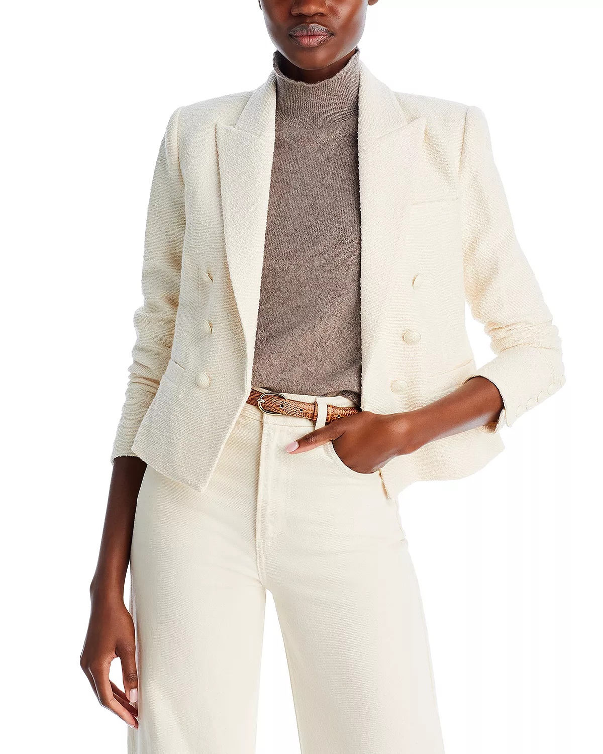 Brooke Double Breasted Cropped Tweed Blazer - 1