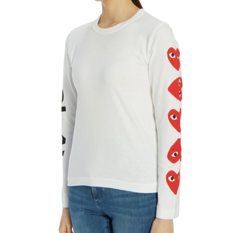 (WMNS) COMME des GARCONS PLAY 5 Hearts Long Sleeves Tee 'White' AZ-T261-051-1 - 6