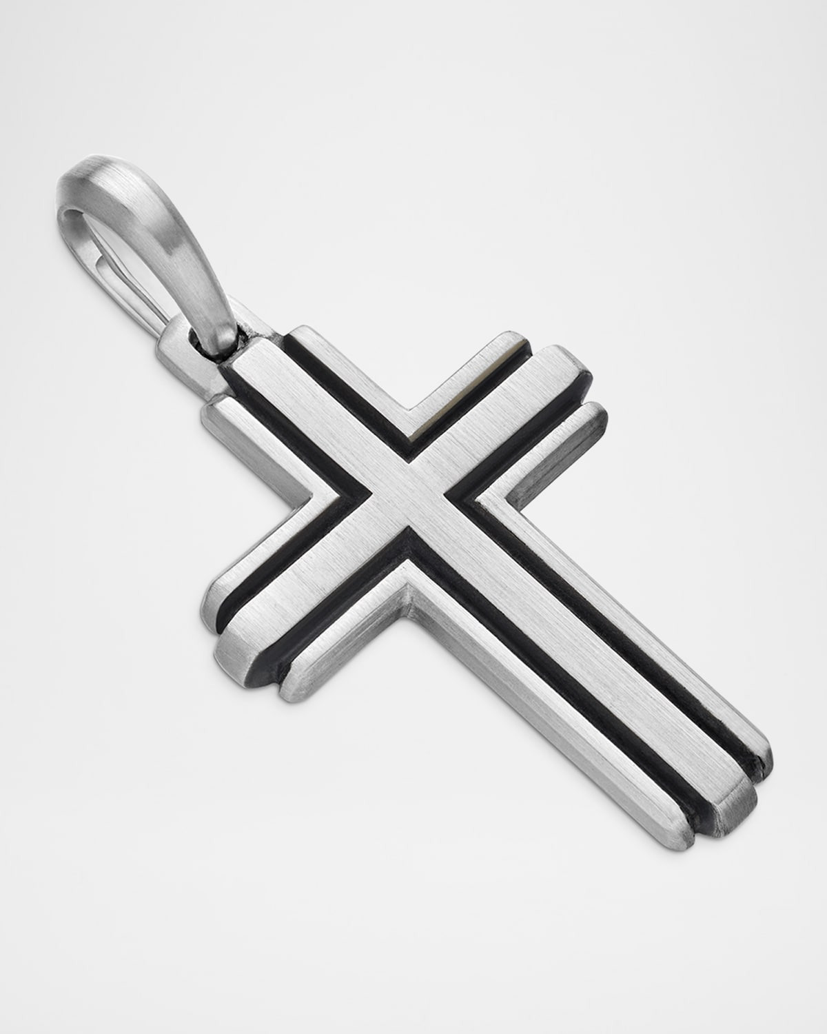 Men's Deco Cross Pendant in Silver, 34mm - 3