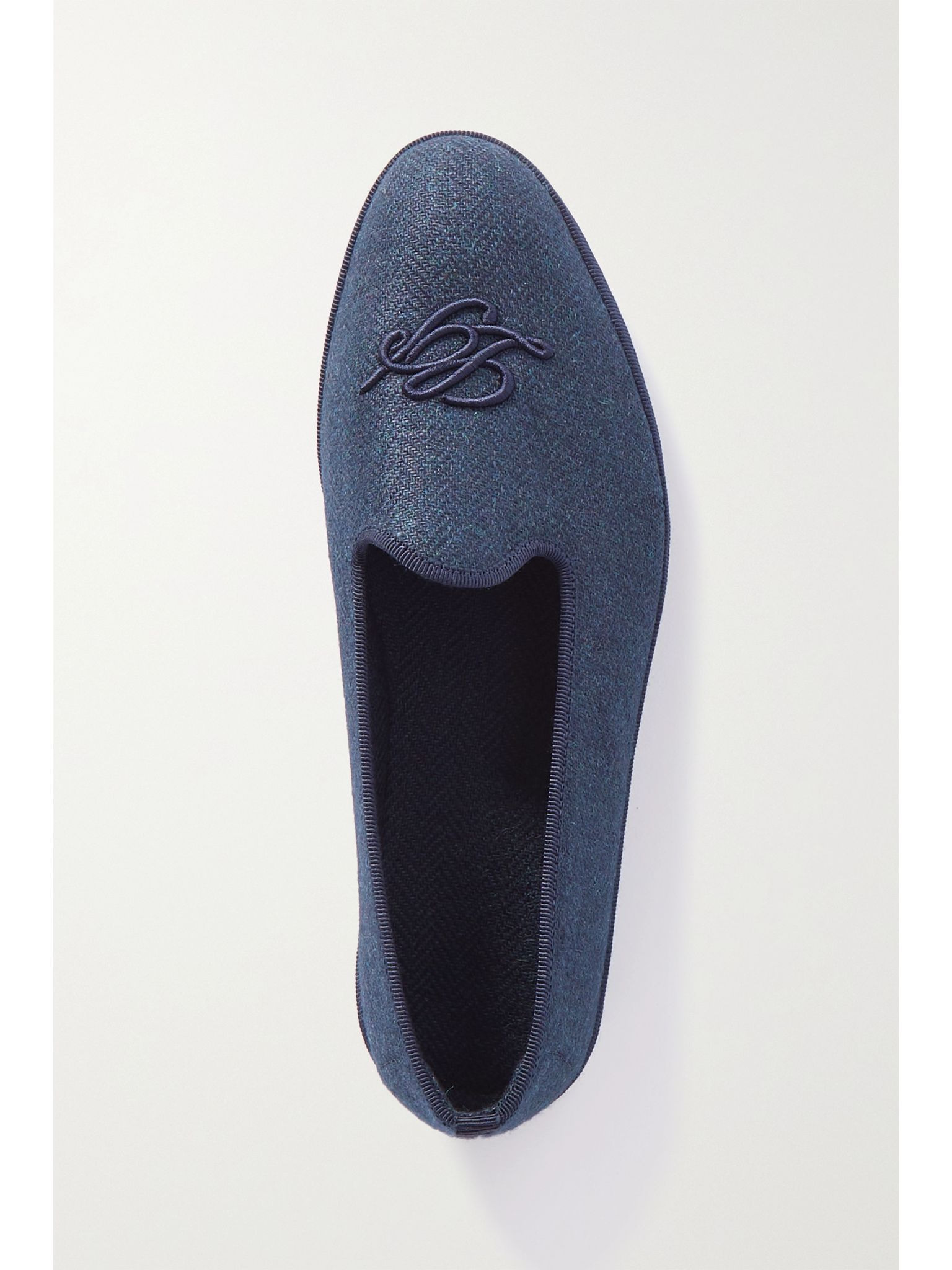 Venice embroidered herringbone cashmere slippers Navy - 5
