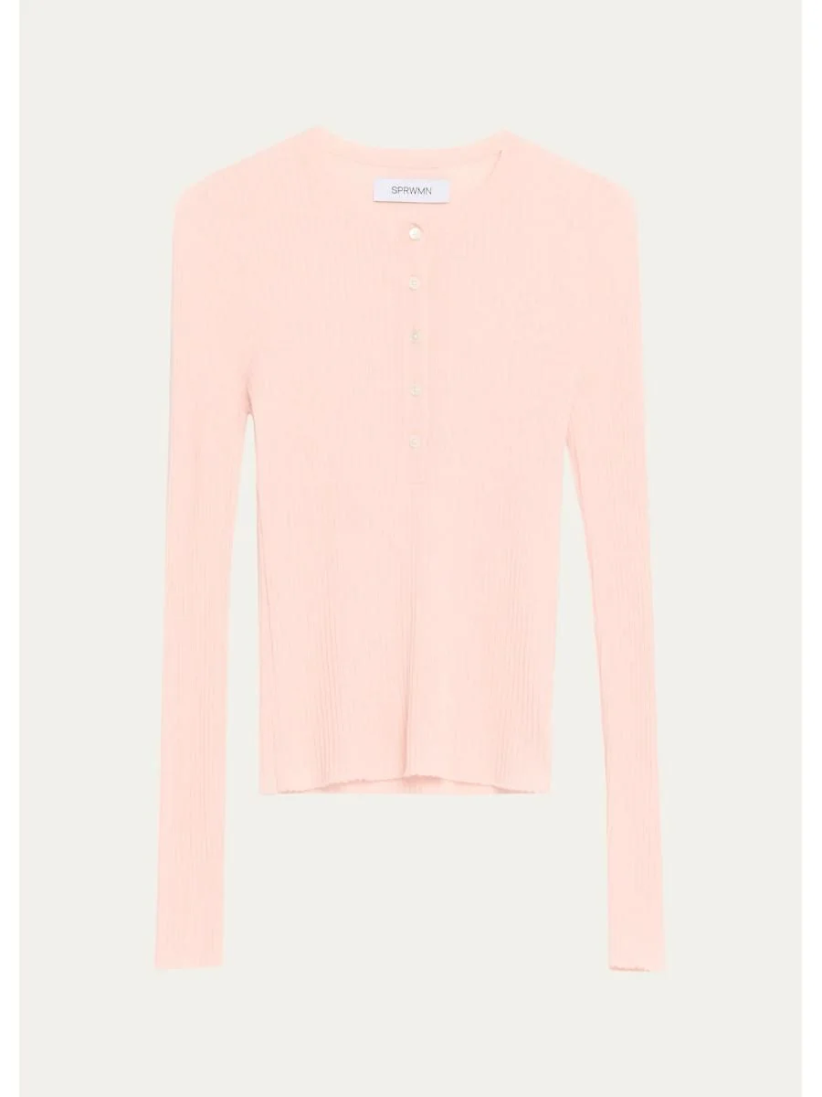 Ribbed-Knit Cashmere Henley Top - 1