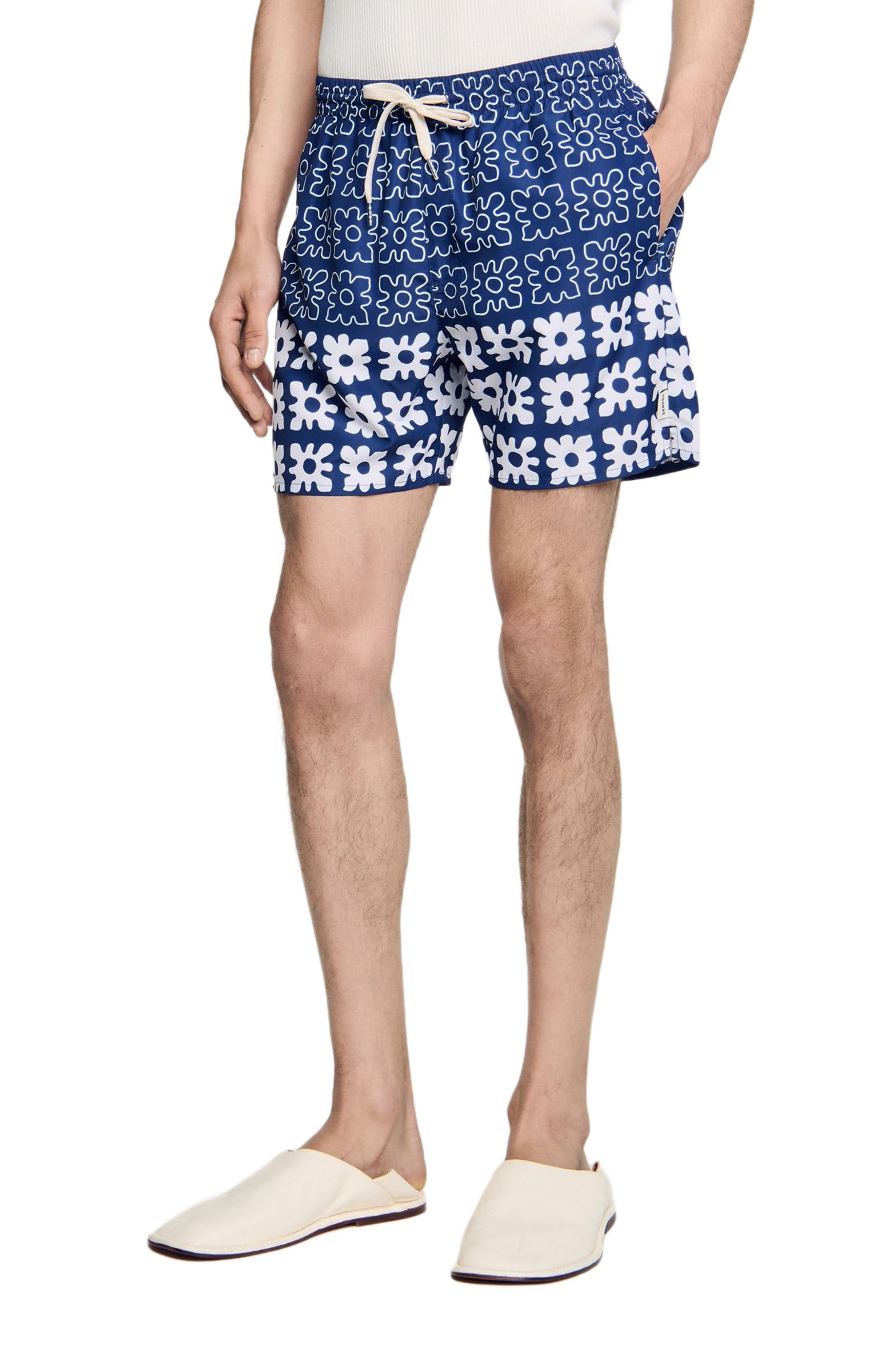 SANDRO Floral print swim trunks in Midnight Blue at Nordstrom - 1