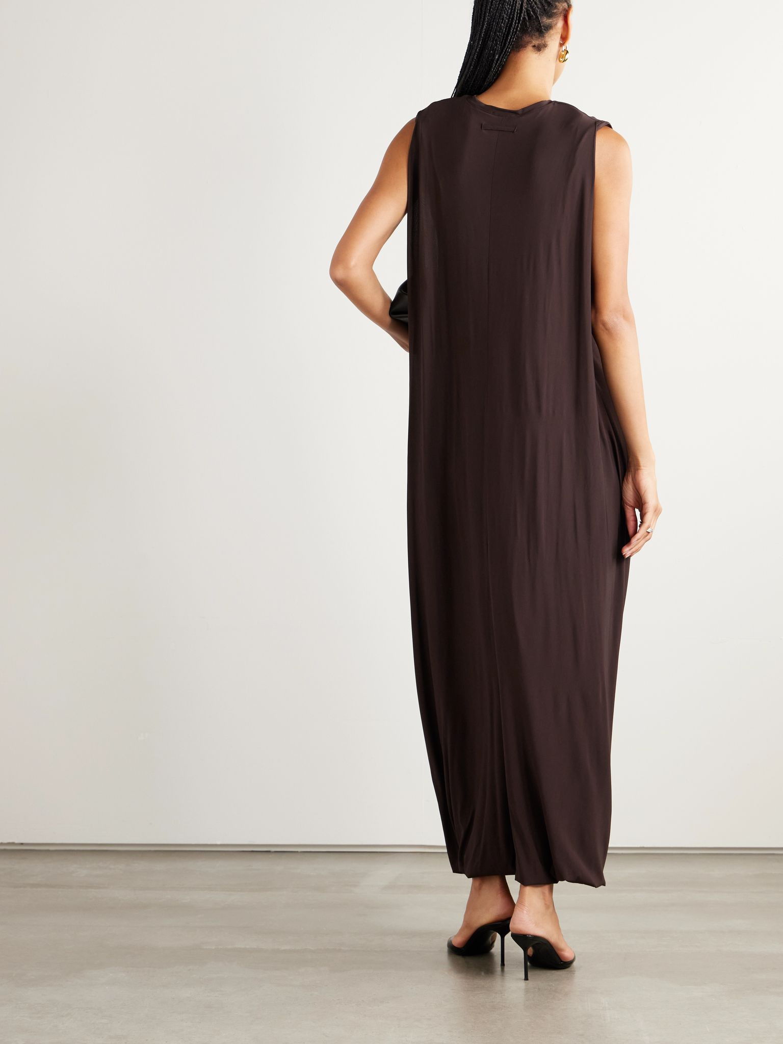 Draped stretch-satin maxi dress Brown - 3