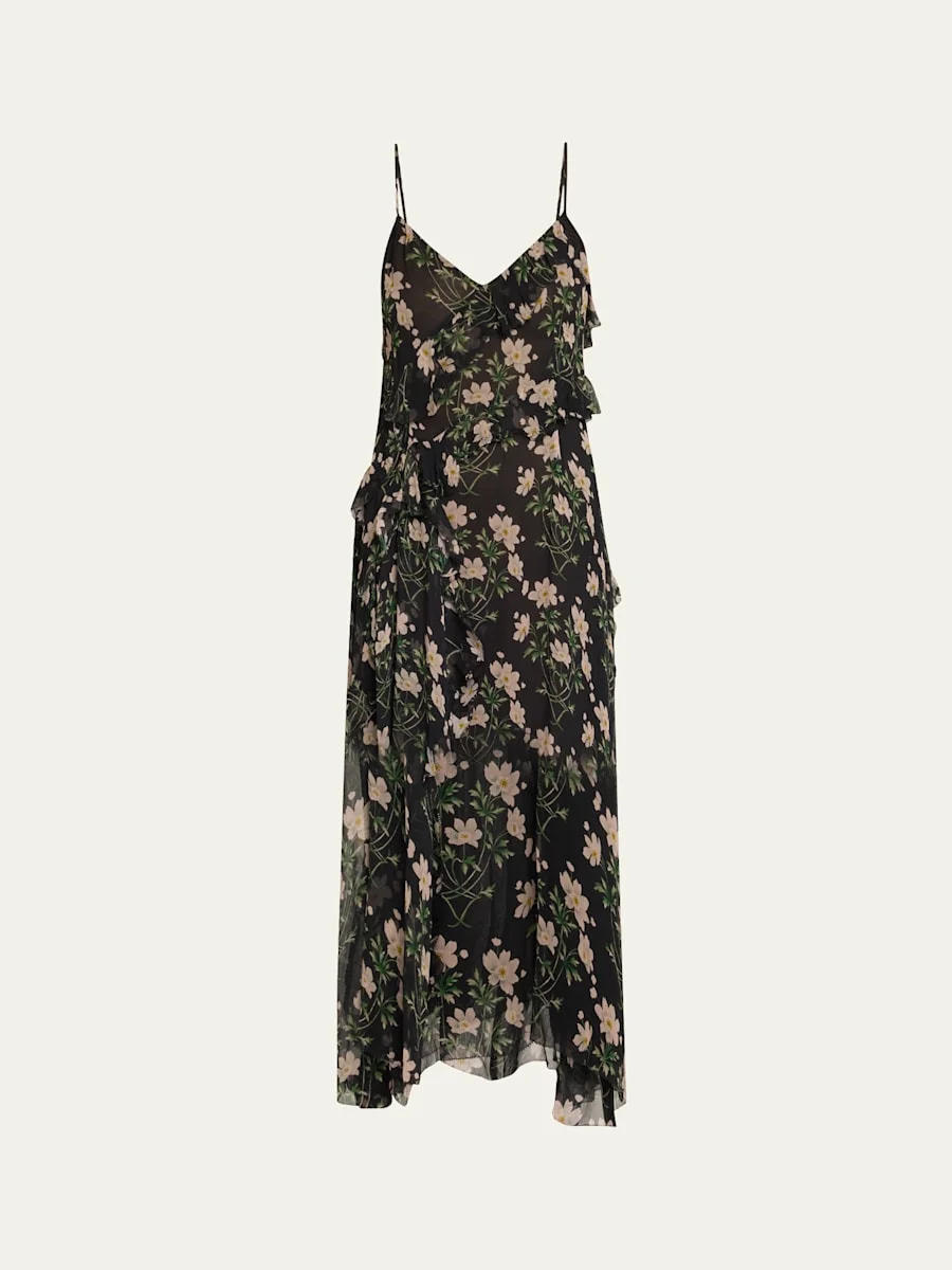 Elizabeth Floral-Print Ruffle Midi Dress - 1