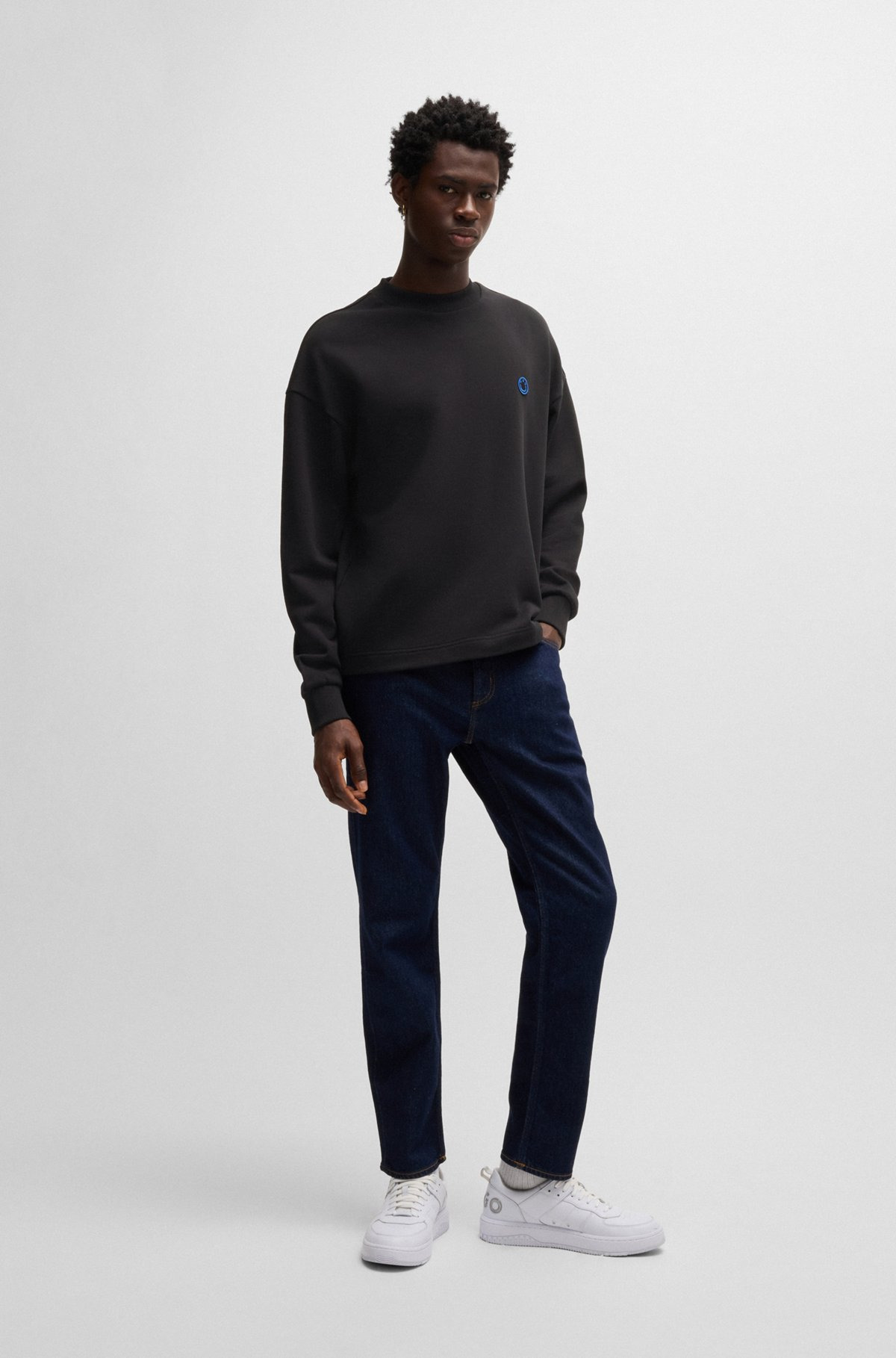 COTTON-TERRY SWEATSHIRT WITH HAPPY HUGO LOGO PATCH - 4