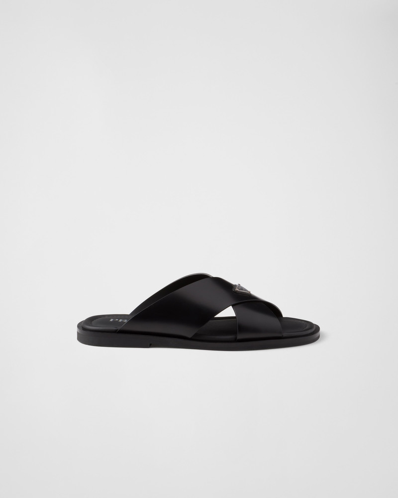 Prada Brushed leather crisscross slides outlook