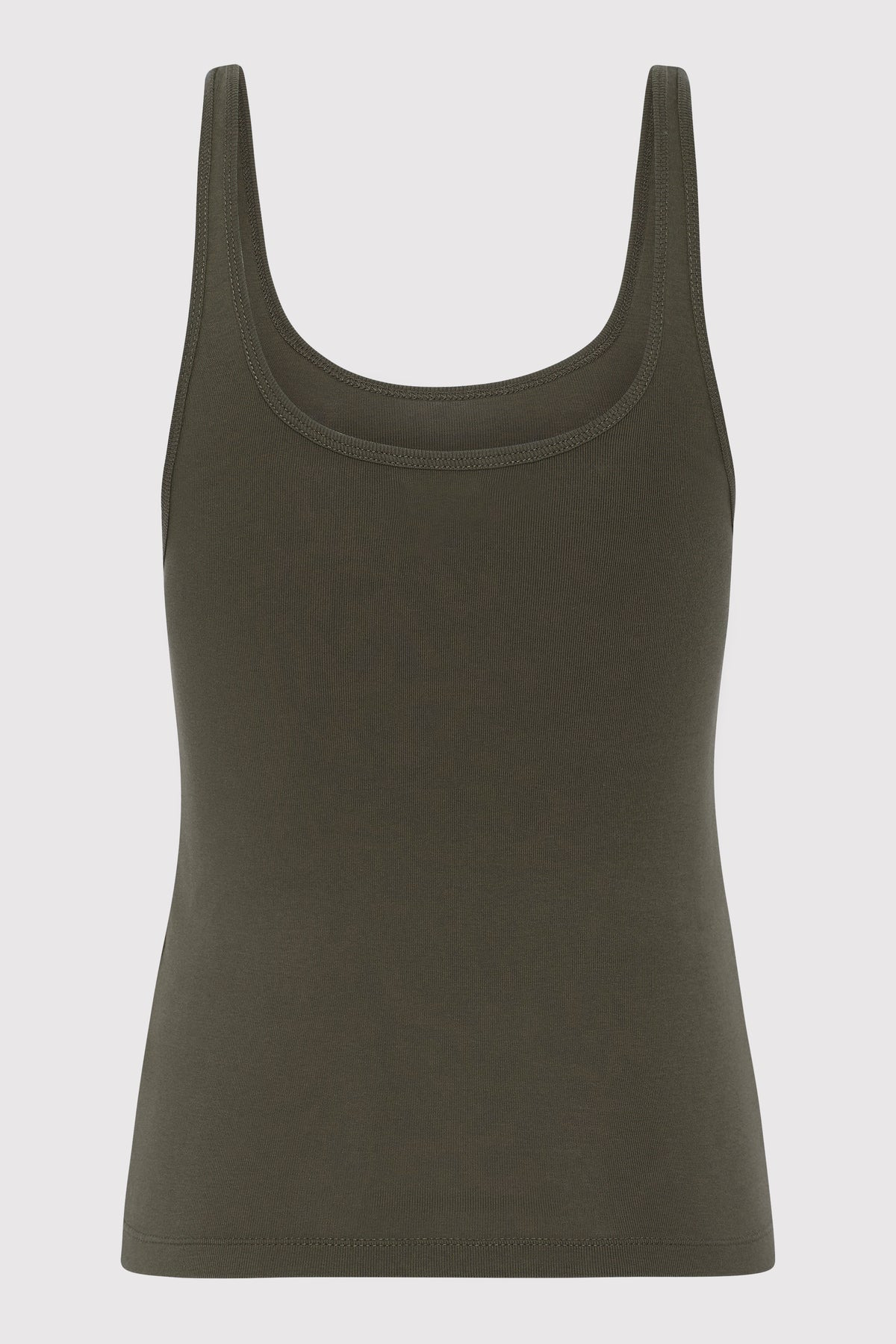 Organic Cotton Slim Scoop Tank - Khaki - 8