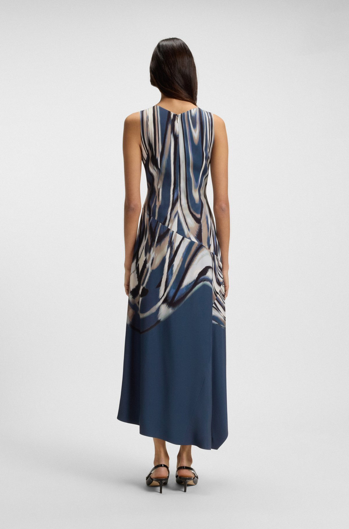 PRINTED-TWILL DRESS WITH ASYMMETRIC HEMLINE - 4