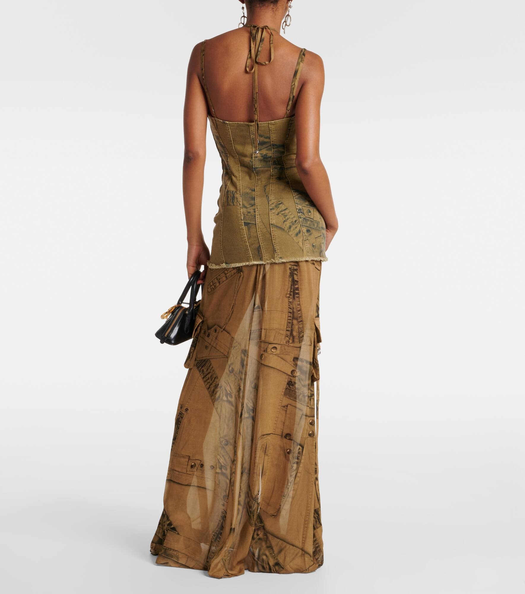 Printed denim-trimmed gown - 3