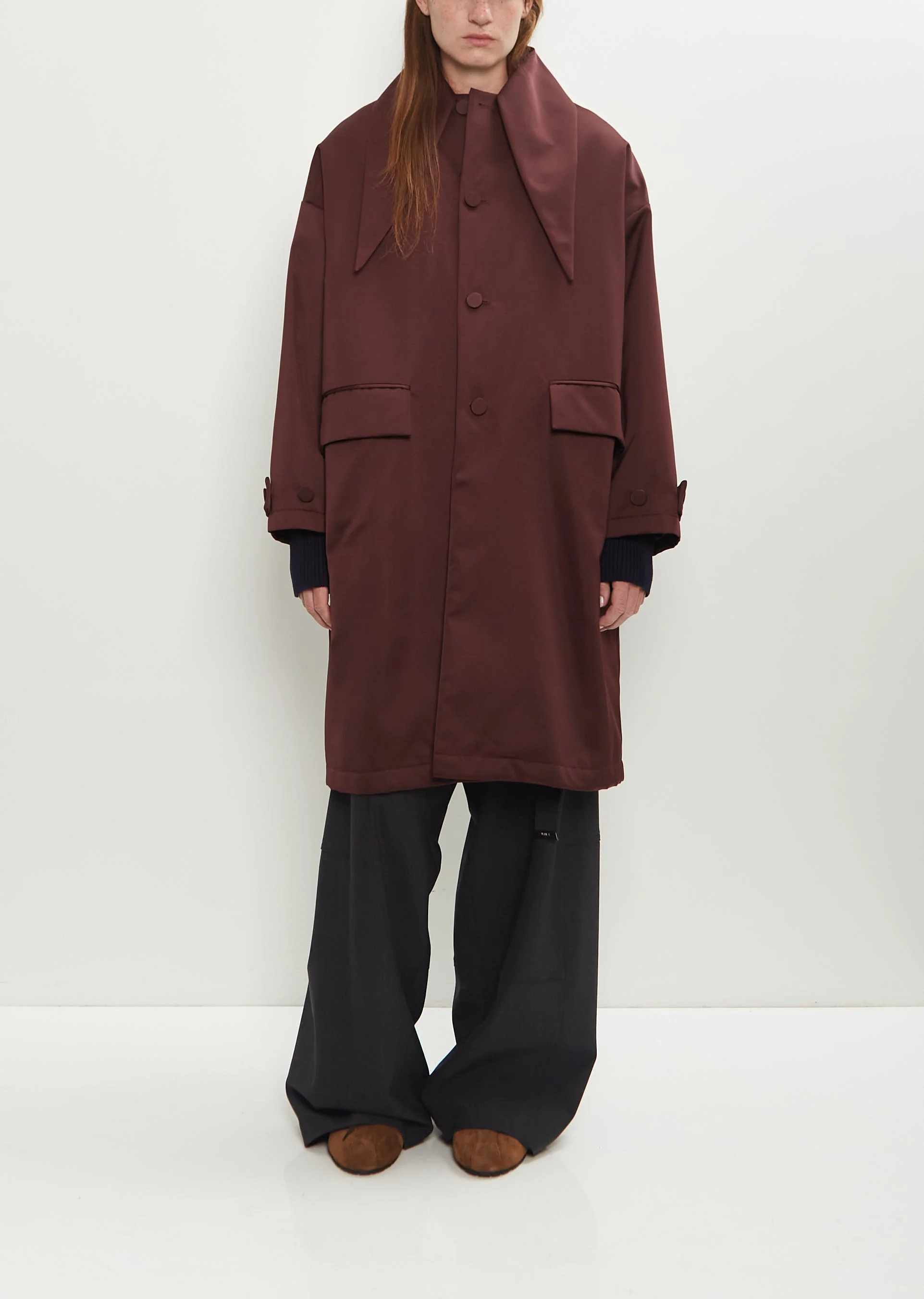 Satin Shawl Collar Coat - 1