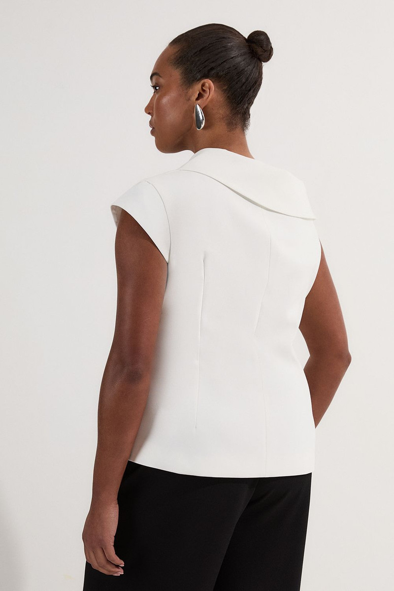 Plus Size Clean Tailored Asymmetric Collar Belted Tailored Top 5
