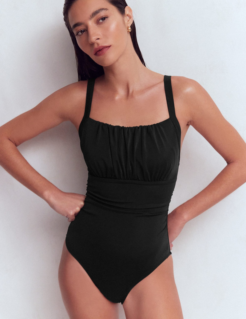 Skiathos Ruched Panel Swimsuit-Black - 1