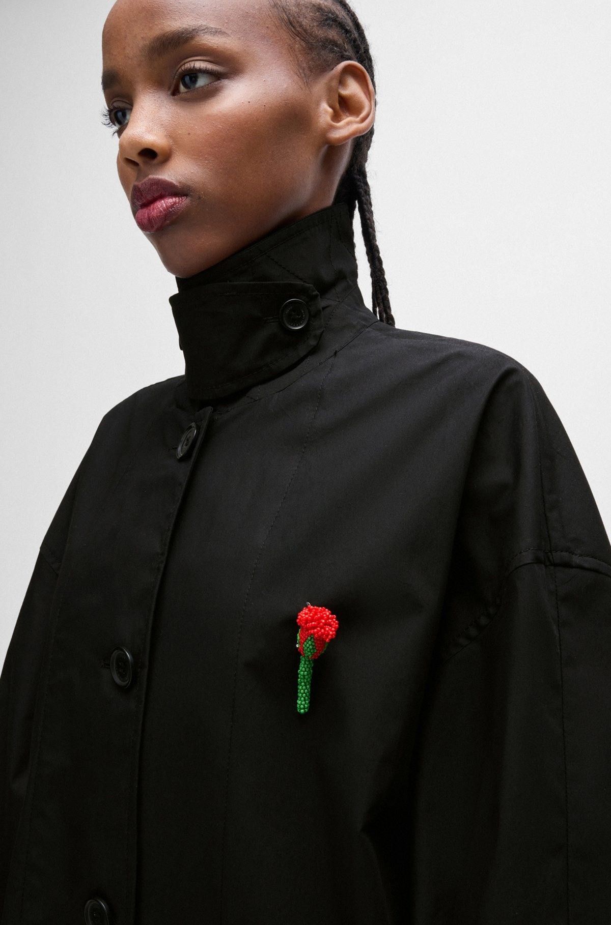 HUGO X LES BENJAMINS TRENCH COAT WITH BEADED ROSE BROOCH - 5