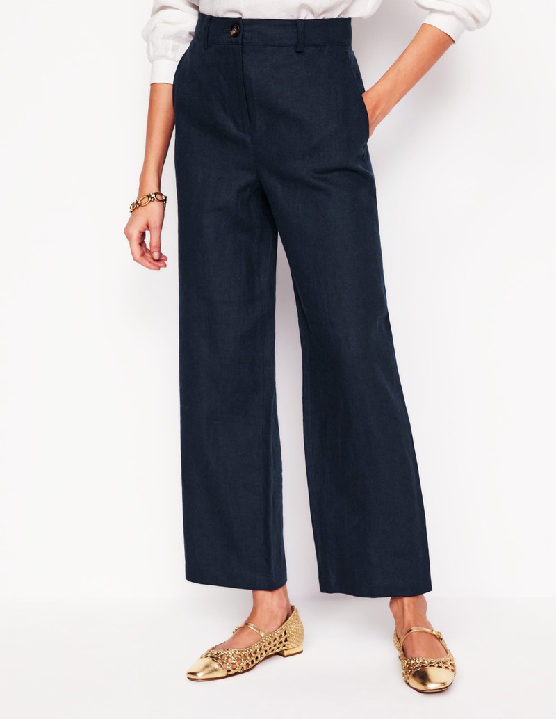 Westbourne Crop Linen Pants-Navy 5