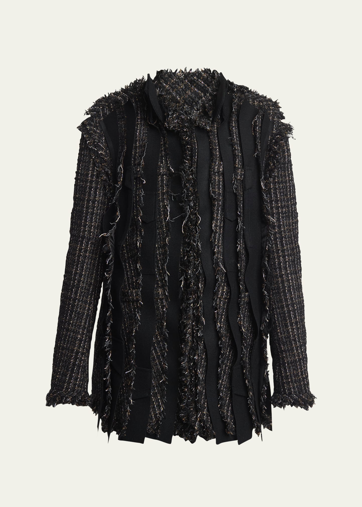 Fringe Layered Tweed Wool Coat - 1