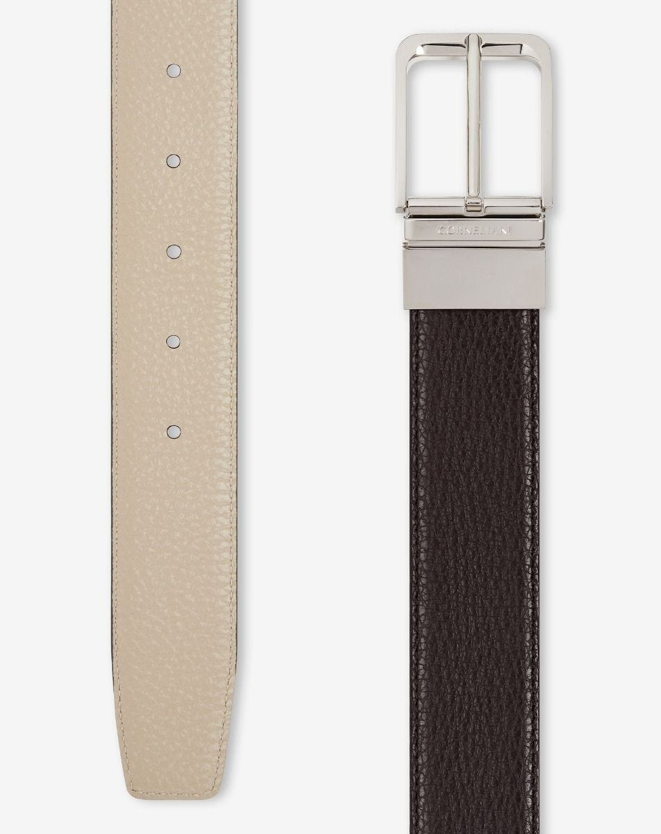 Brown/beige leather belt with dollar print - 3