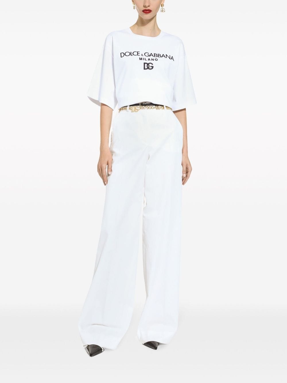 high-waisted cotton-blend pallazo pants - 3