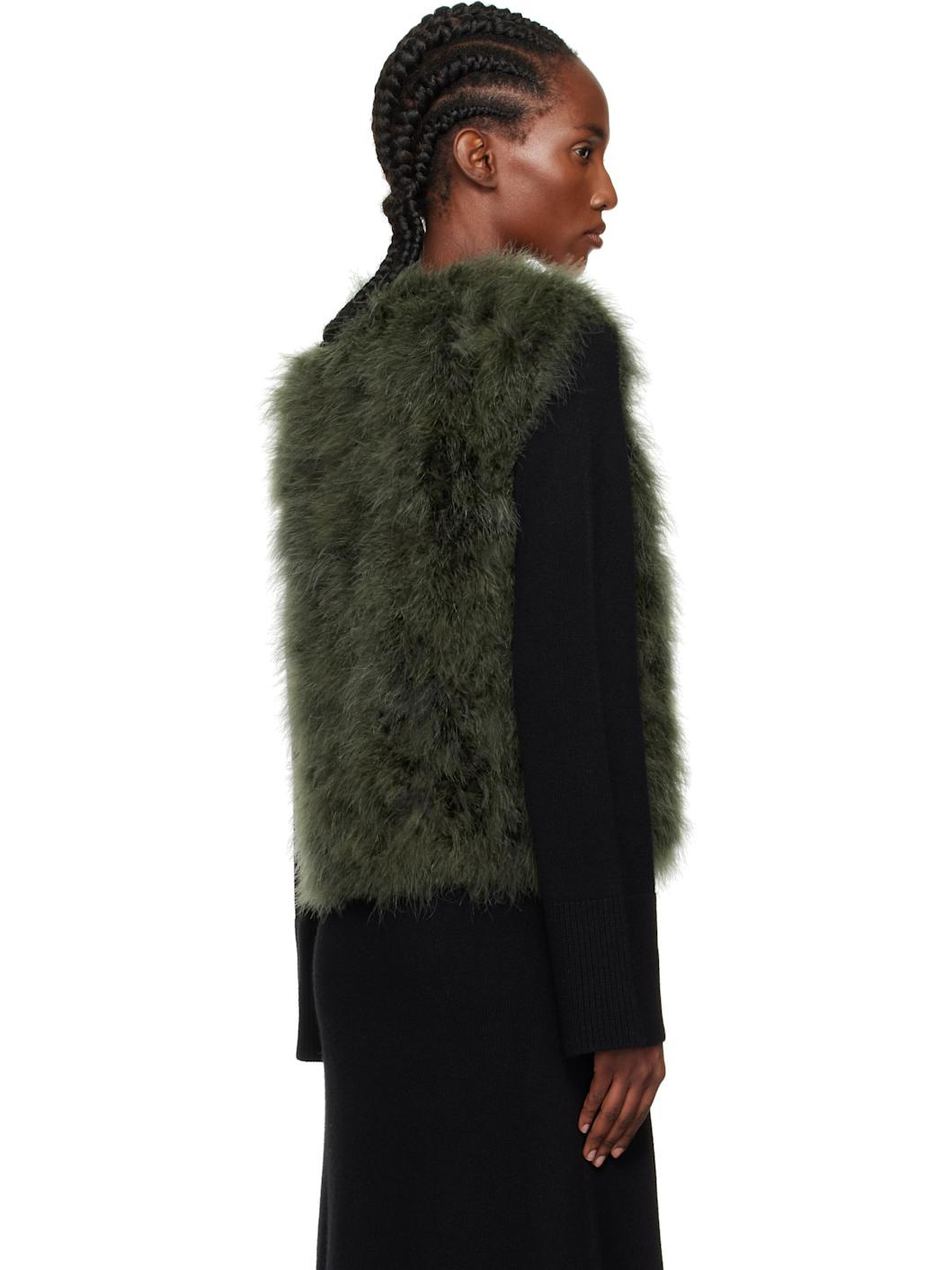 Green Cropped Feather Vest - 3