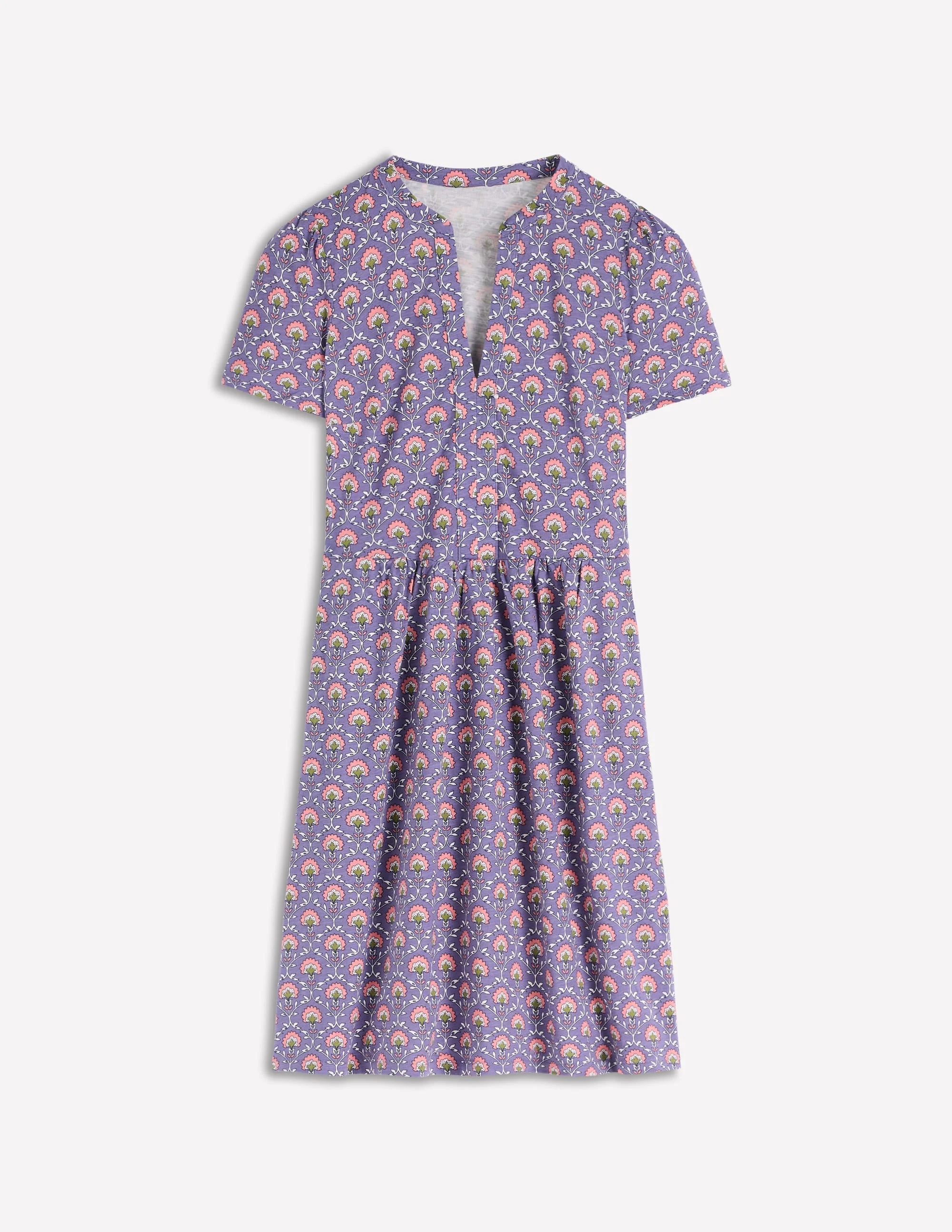 Naomi Short Jersey Dress-Purple Thistle, Flower Lattice - 1
