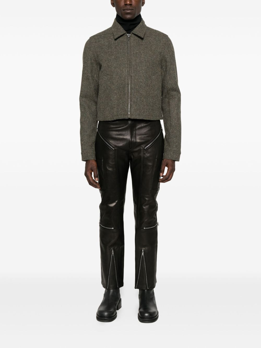 zip-detail leather trousers - 2