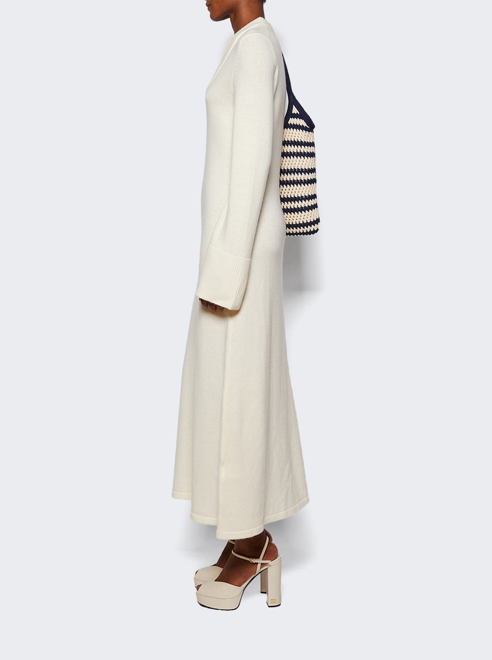 Ari U Neck Below Knee Dress Ivory - 3