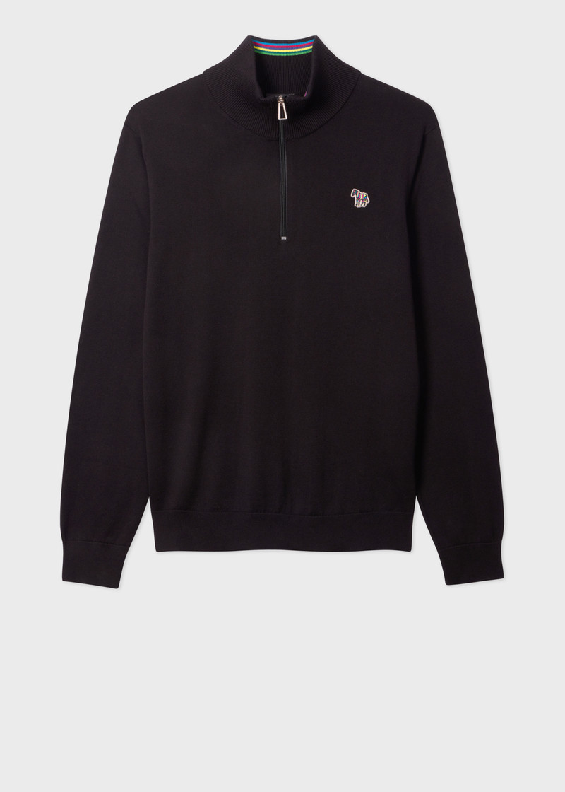 Black Organic Cotton Half Zip Zebra Logo Sweater 1