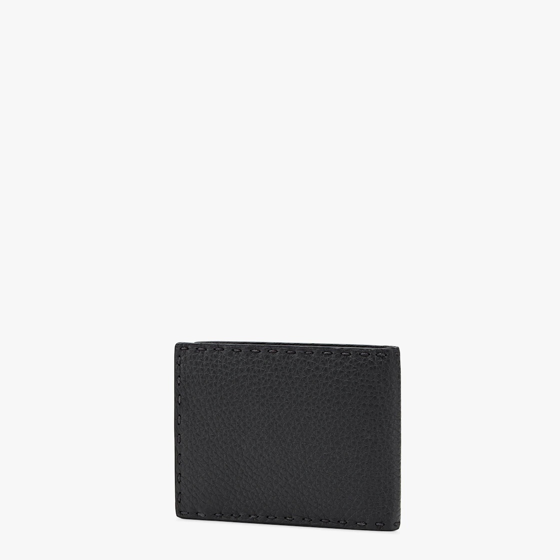 Selleria bi-fold wallet in black Romano leather, trimmed with hand stitching and metal bartacks with - 2