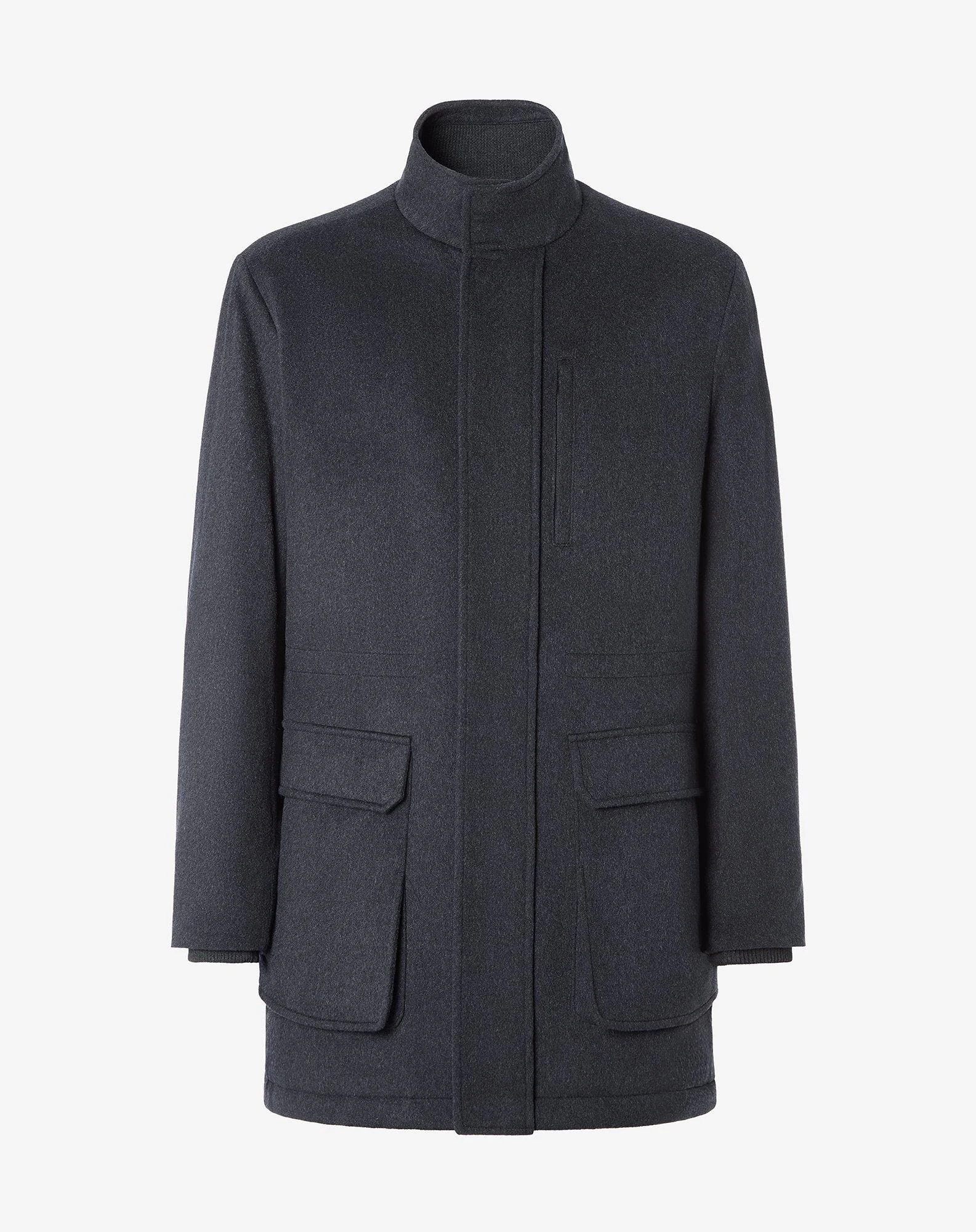 Melange grey pure wool caban coat - 1