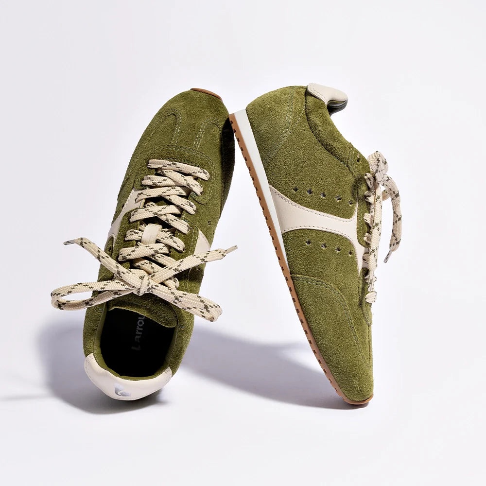 Larroude - Larroude Stella Sneaker In Seaweed Suede and Ivory Leather - 6