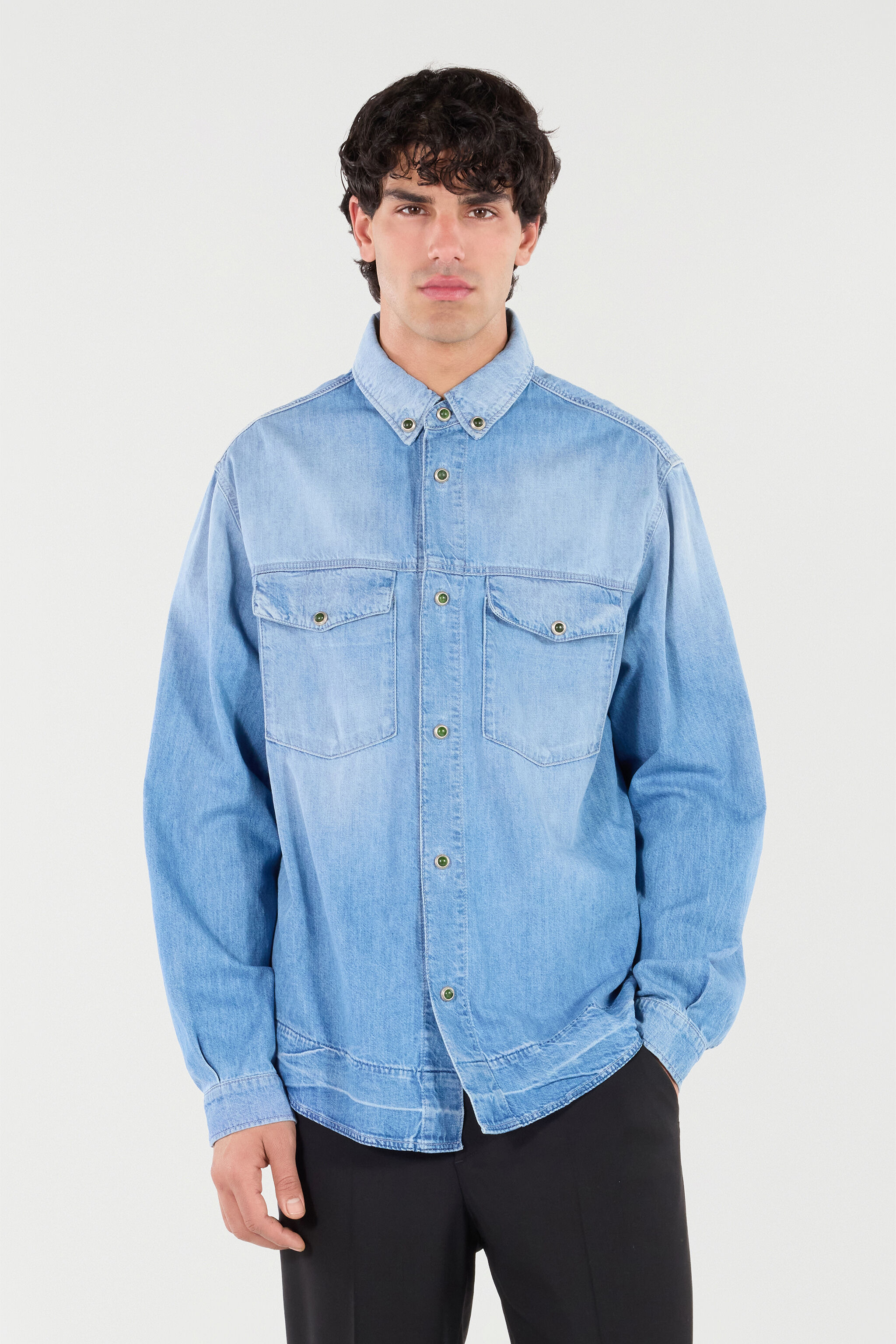 Denim Shirt With Jewel Buttons - 3
