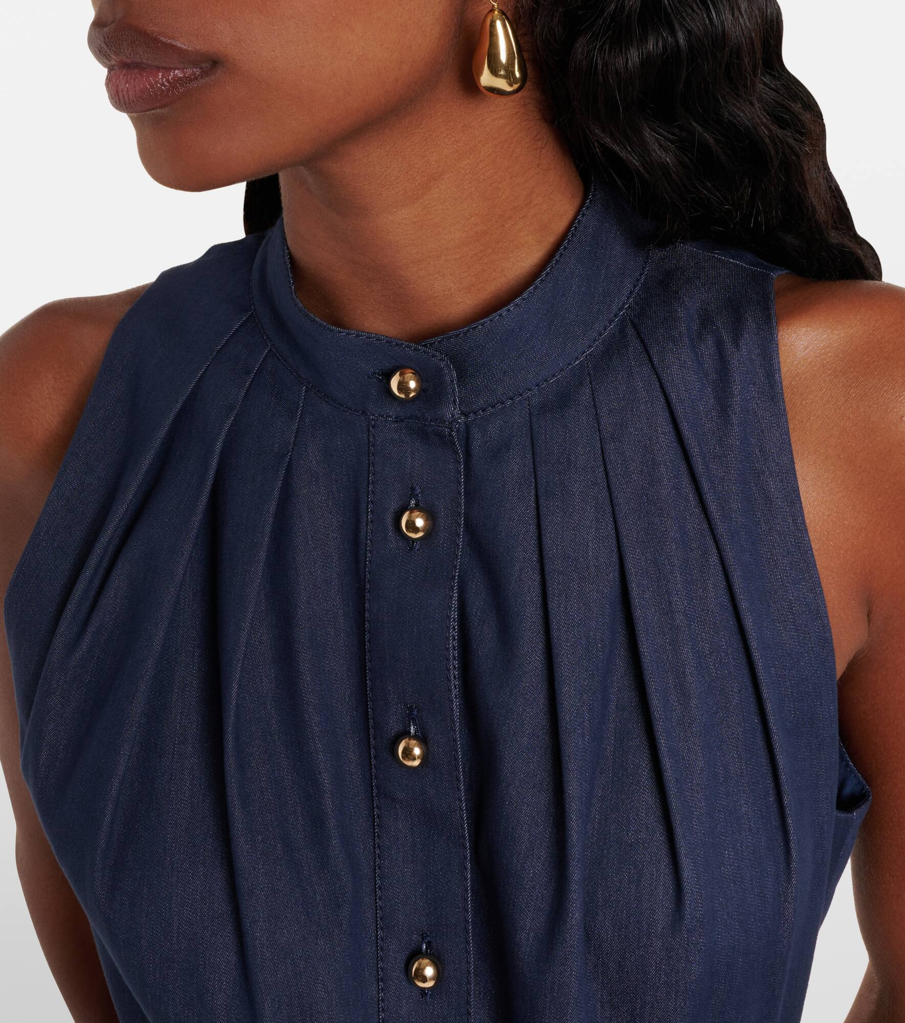 Gathered cotton-blend midi dress - 4