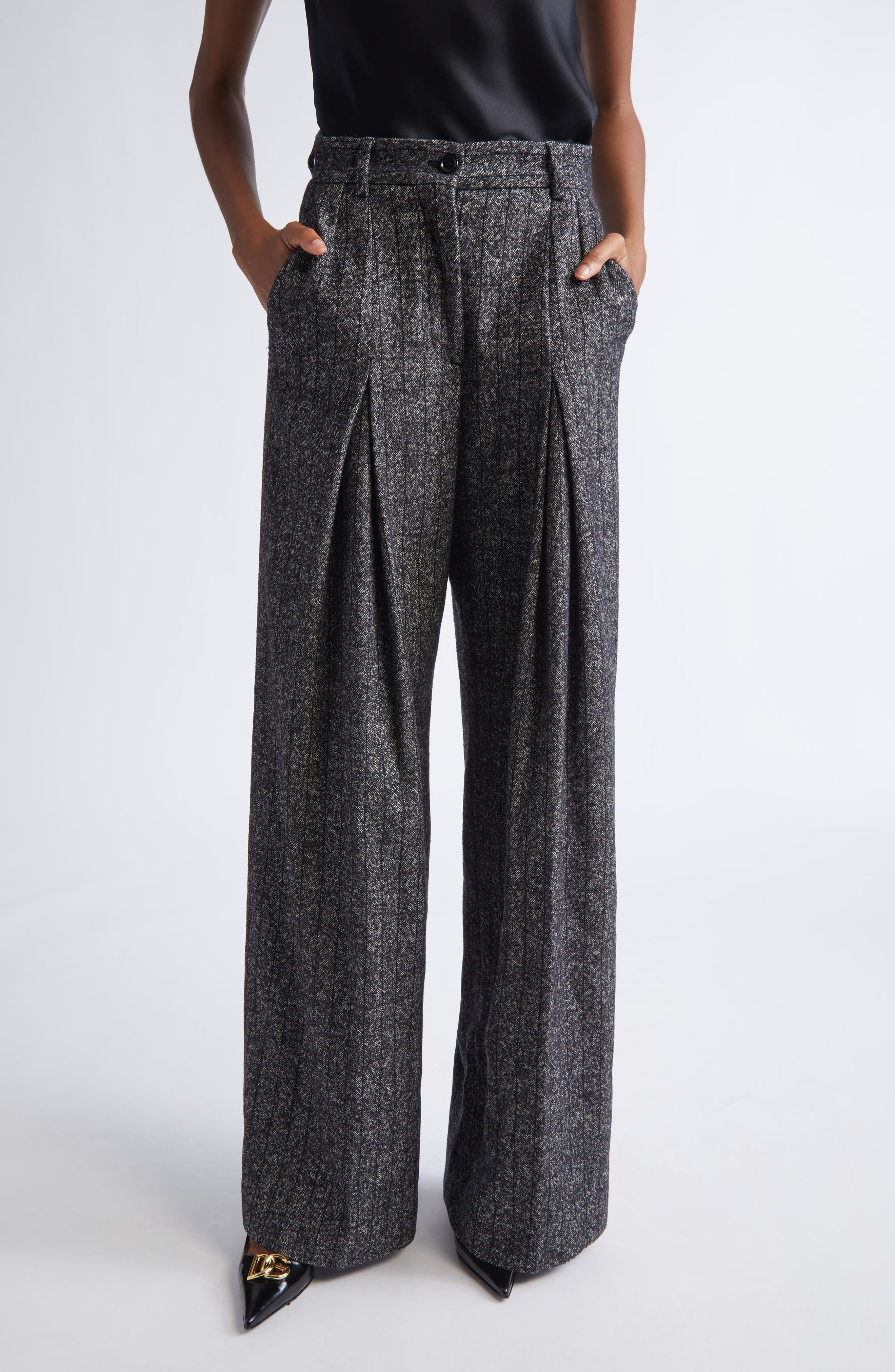 Dolce&Gabbana Pleated Stripe Virgin Wool Blend Pants in S8051 Rigato at Nordstrom - 1