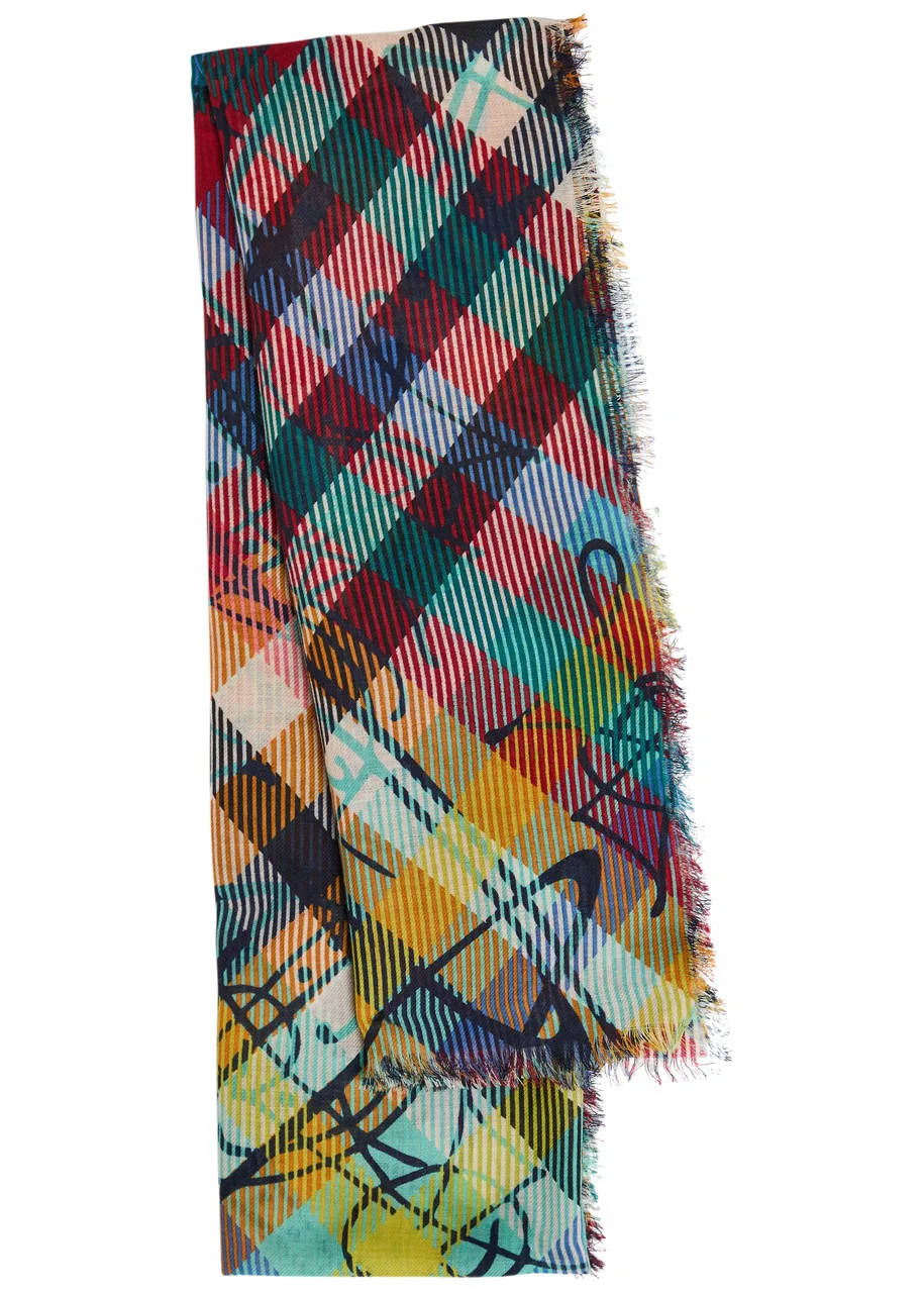 Vivienne Westwood Tartan Logo-monogrammed Wool Scarf - 1
