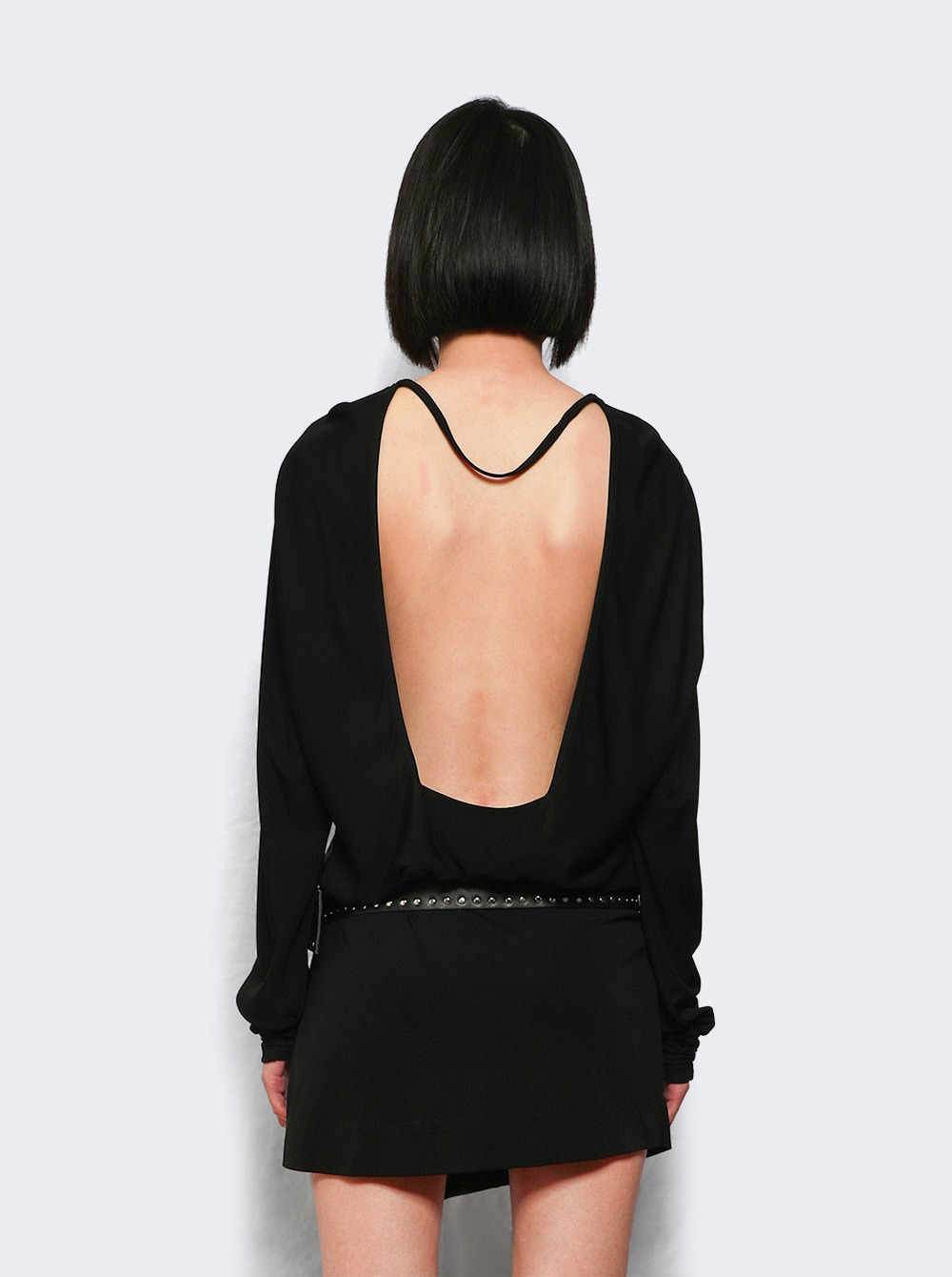 Leather Belted Magyar Tie Dress Black - 4