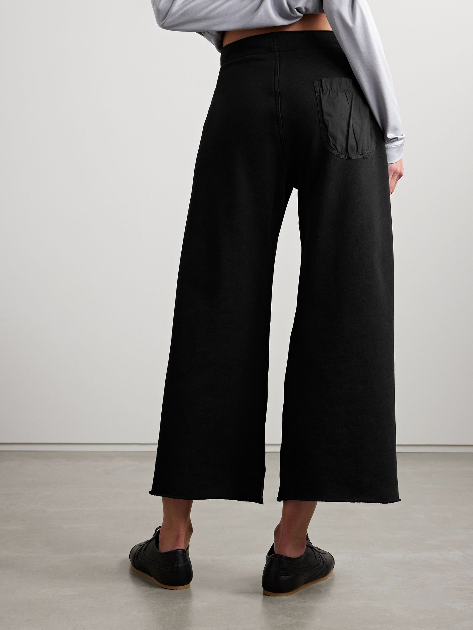Kiki cropped voile-trimmed cotton-jersey track pants Black - 4