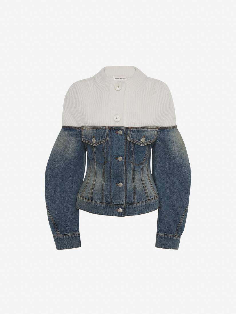 Women's Hybrid Denim Jacket in Blue/ivory - 1