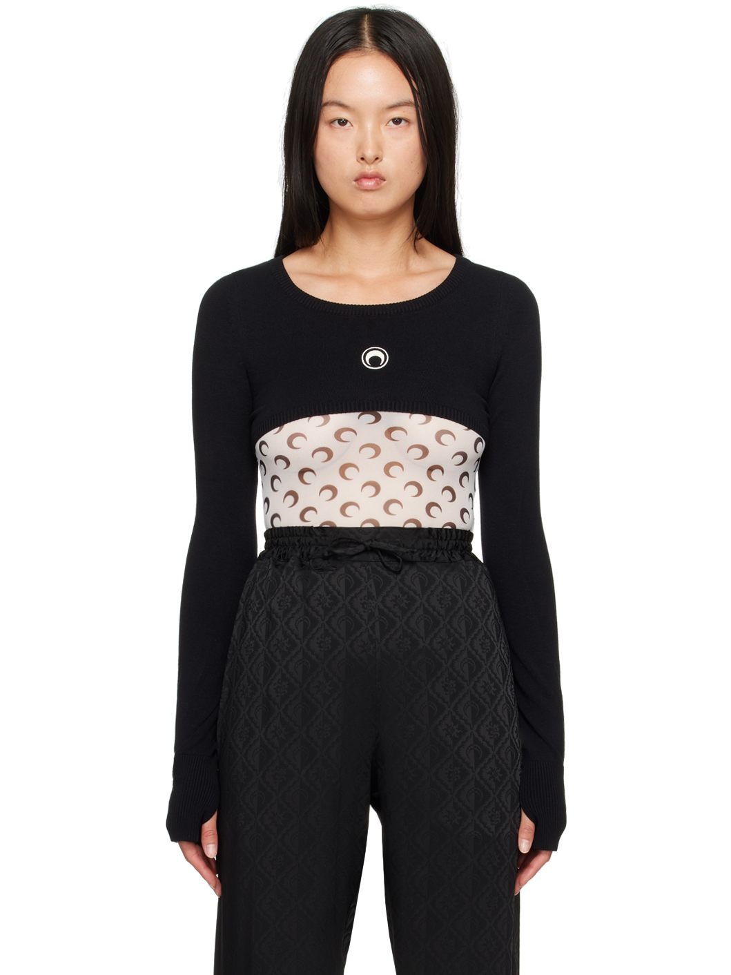 Black Mono Logo Cropped Sweater - 1