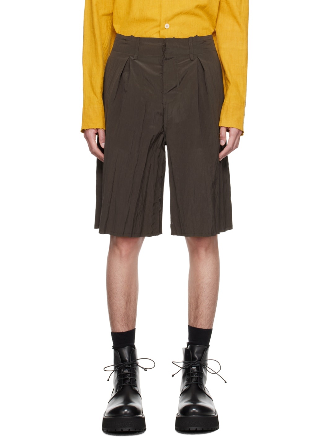 Brown Pleated Shorts - 1