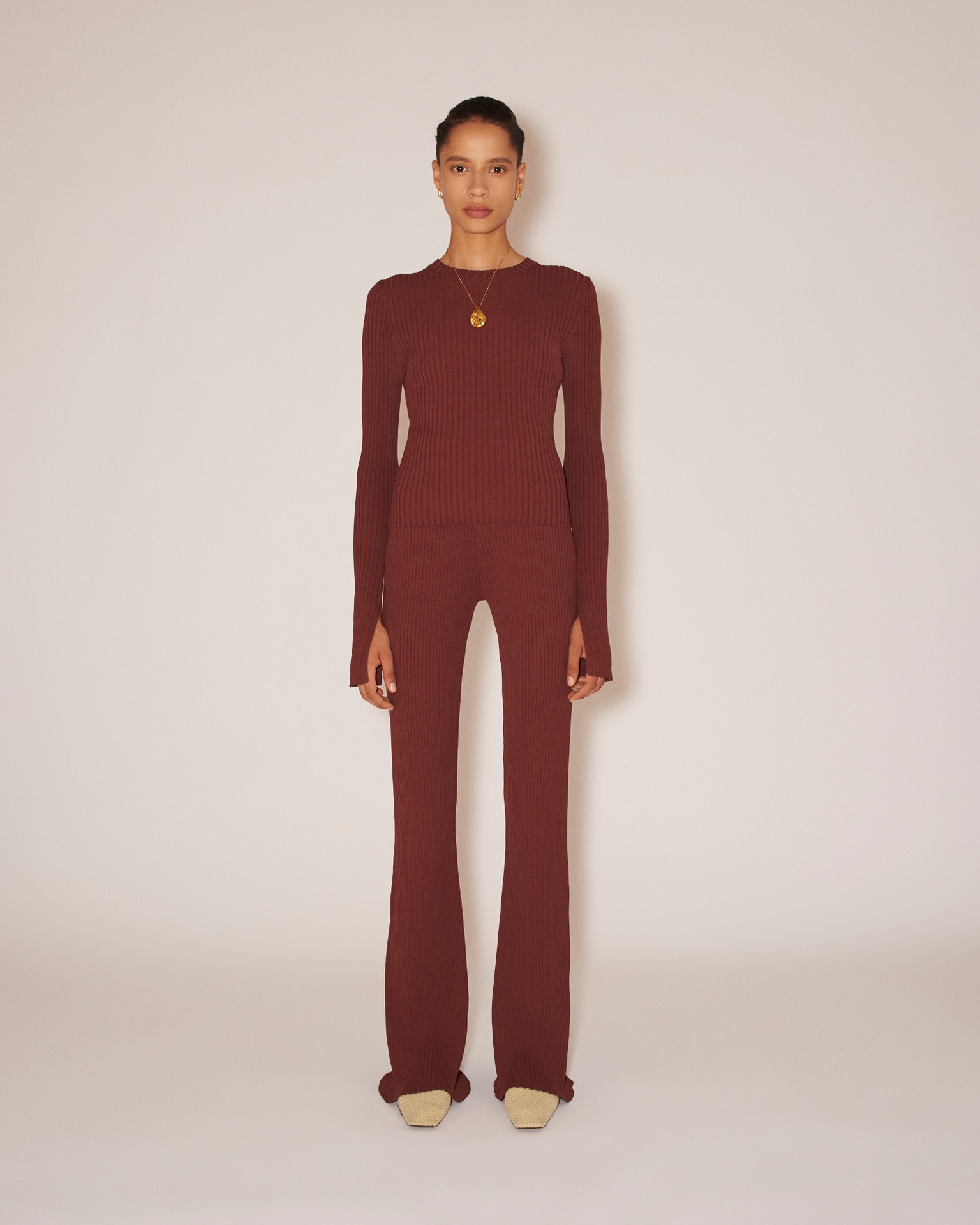 NATALIE - Viscose-rib sweater - Mahogany - 2