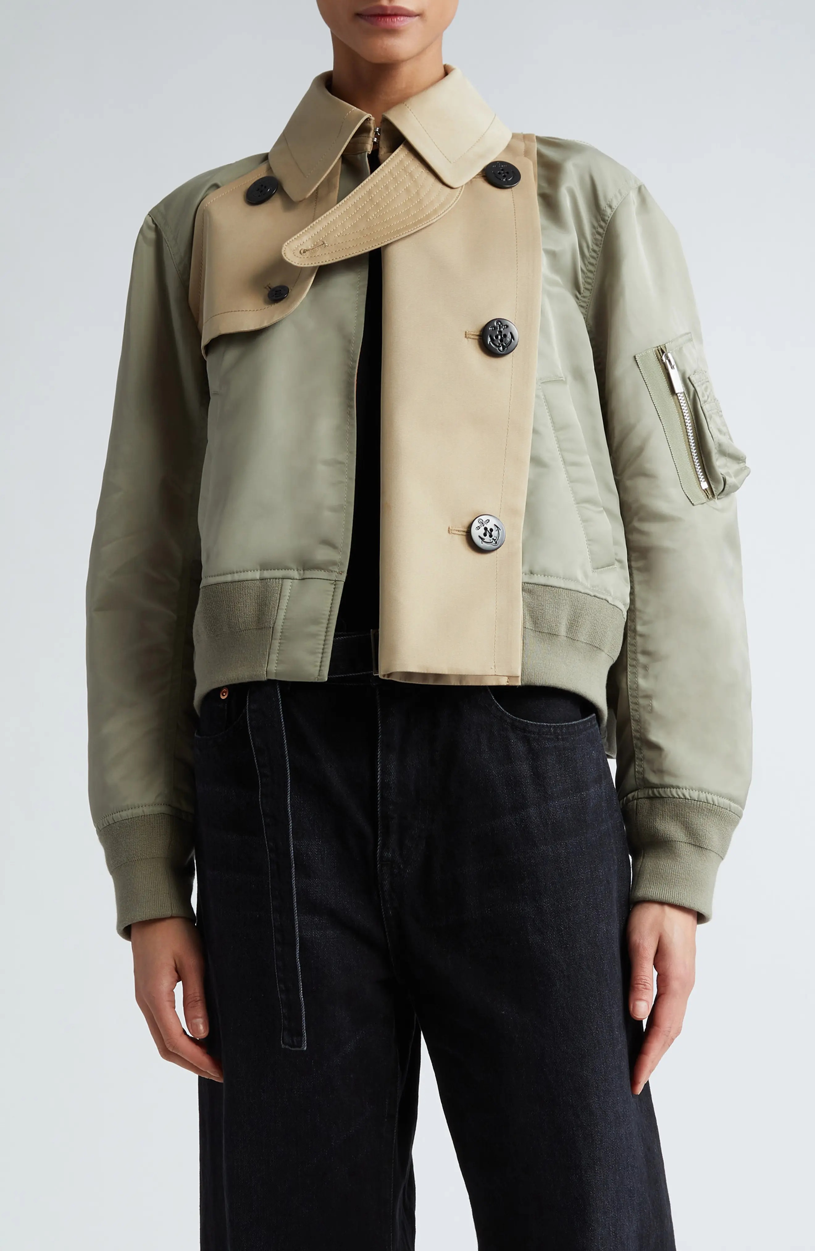 sacai Nylon Twill & Cotton Blend Gabardine Trench Bomber