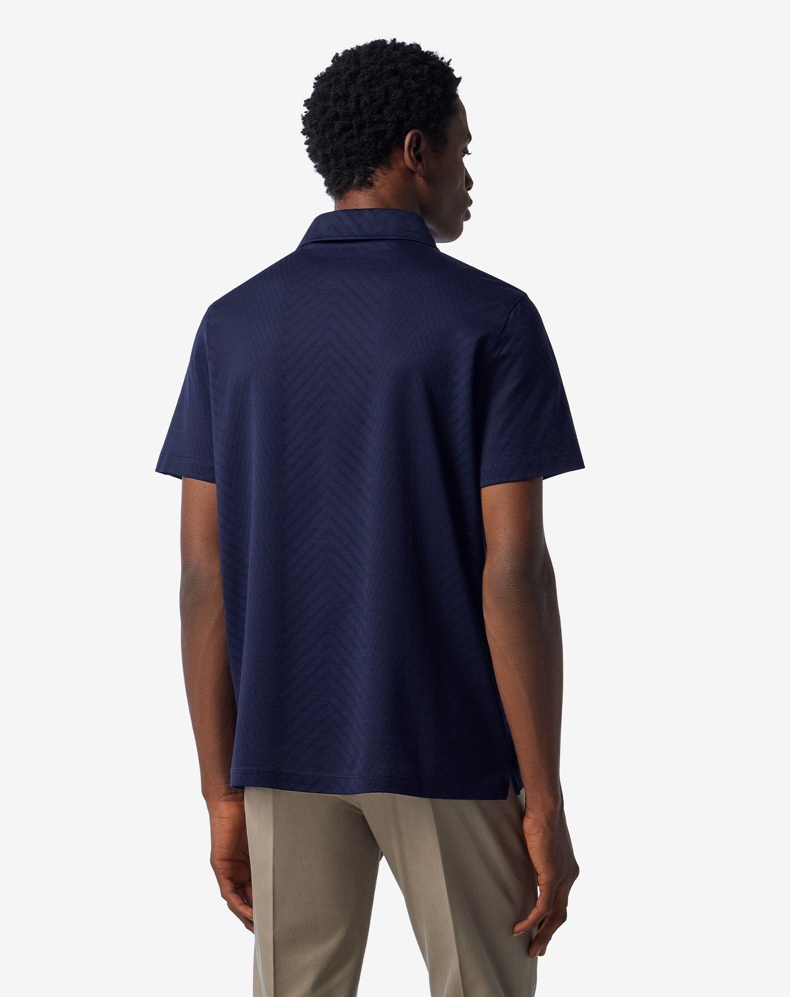 Blue button-up lisle thread polo shirt - 3