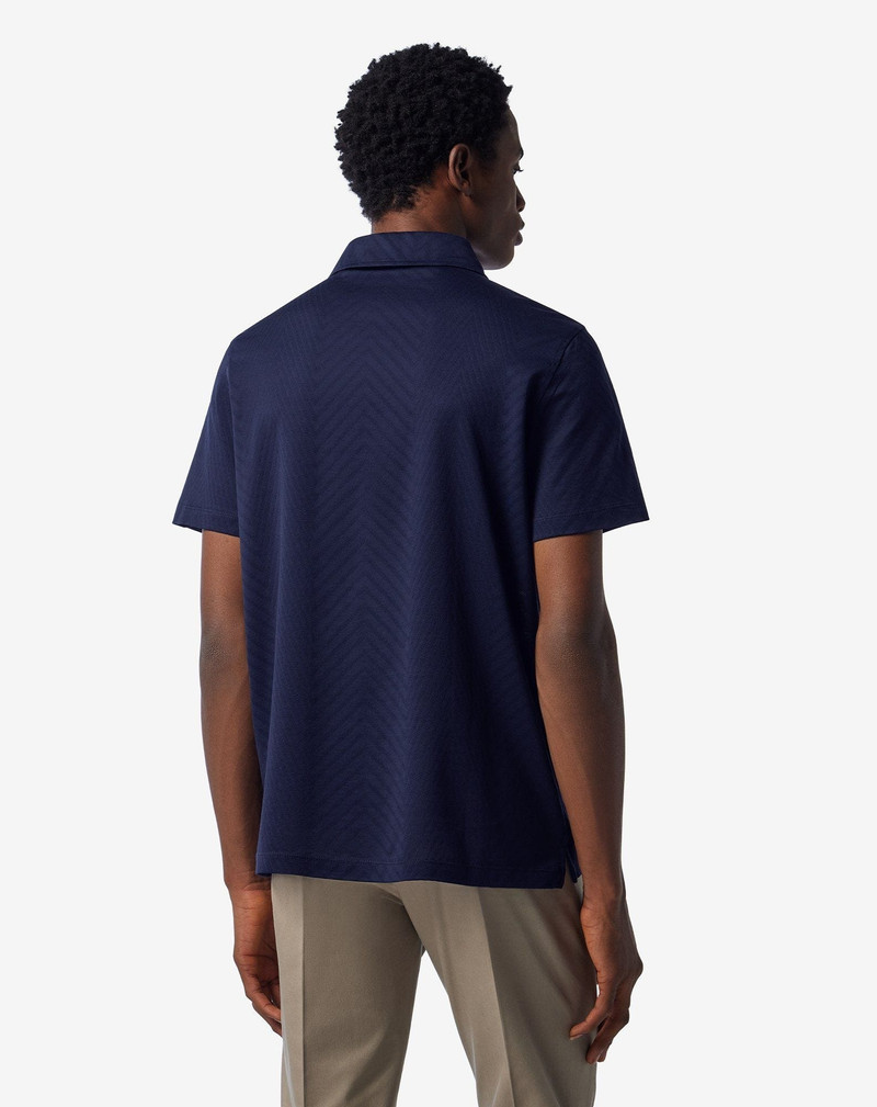 Blue button-up lisle thread polo shirt 3