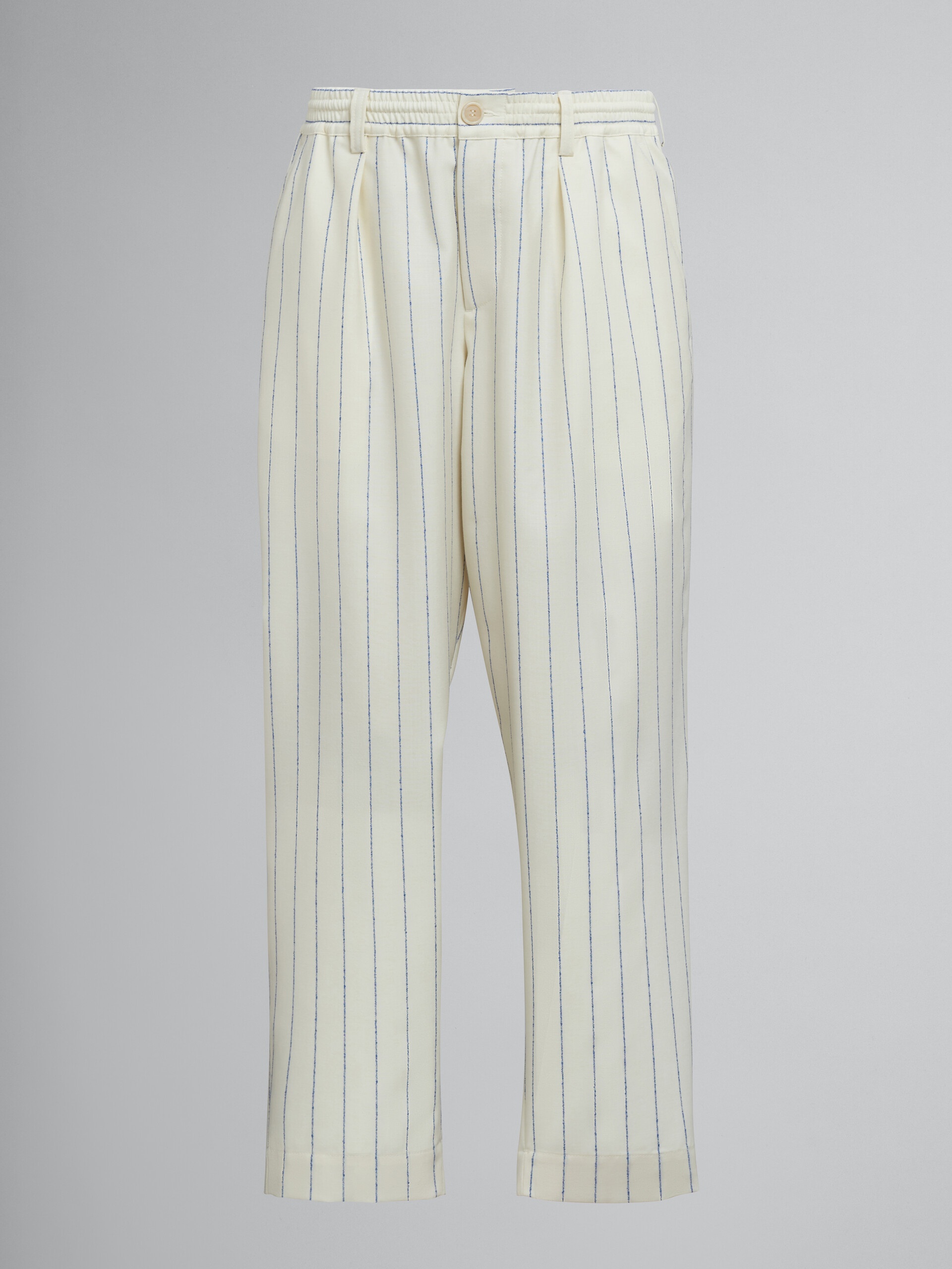 WHITE PINSTRIPED FRESCO WOOL PANTS - 1