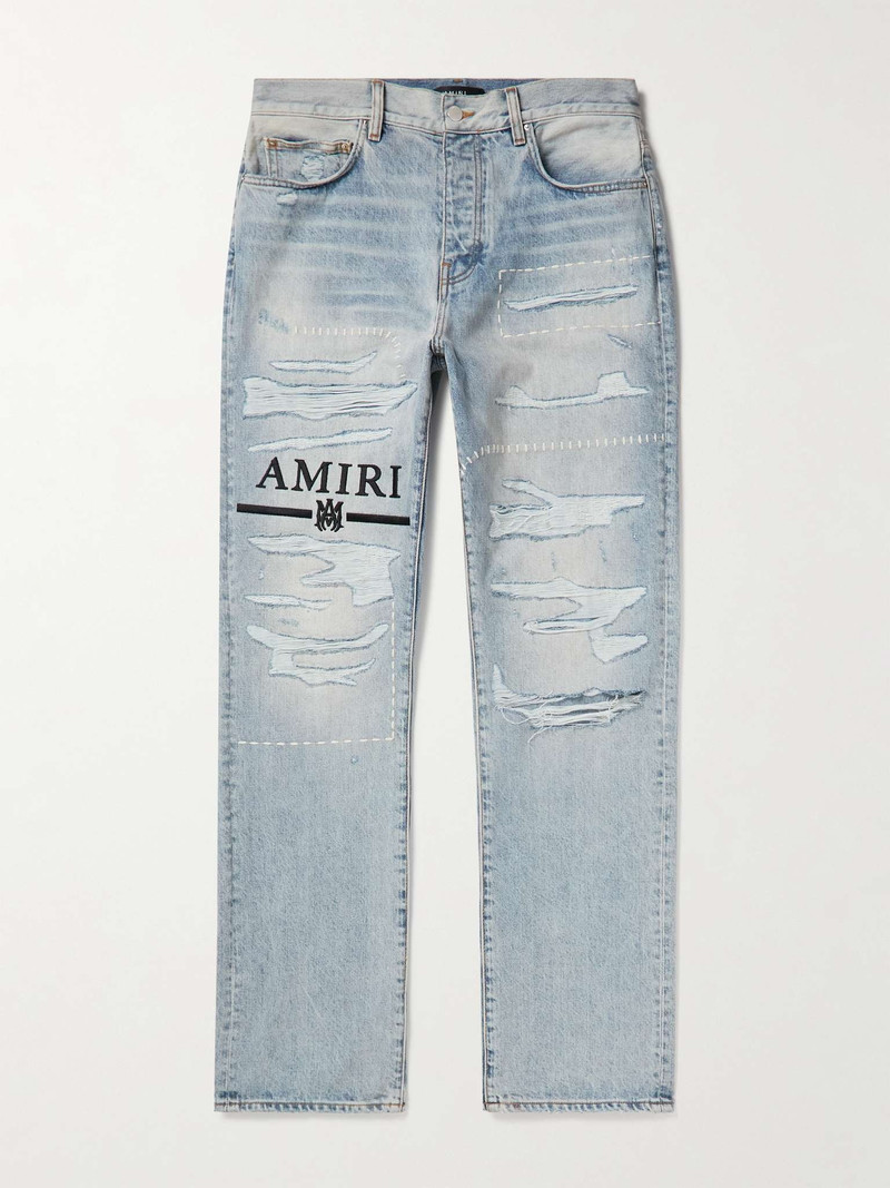 Straight-Leg Logo-Embroidered Distressed Jeans - 1