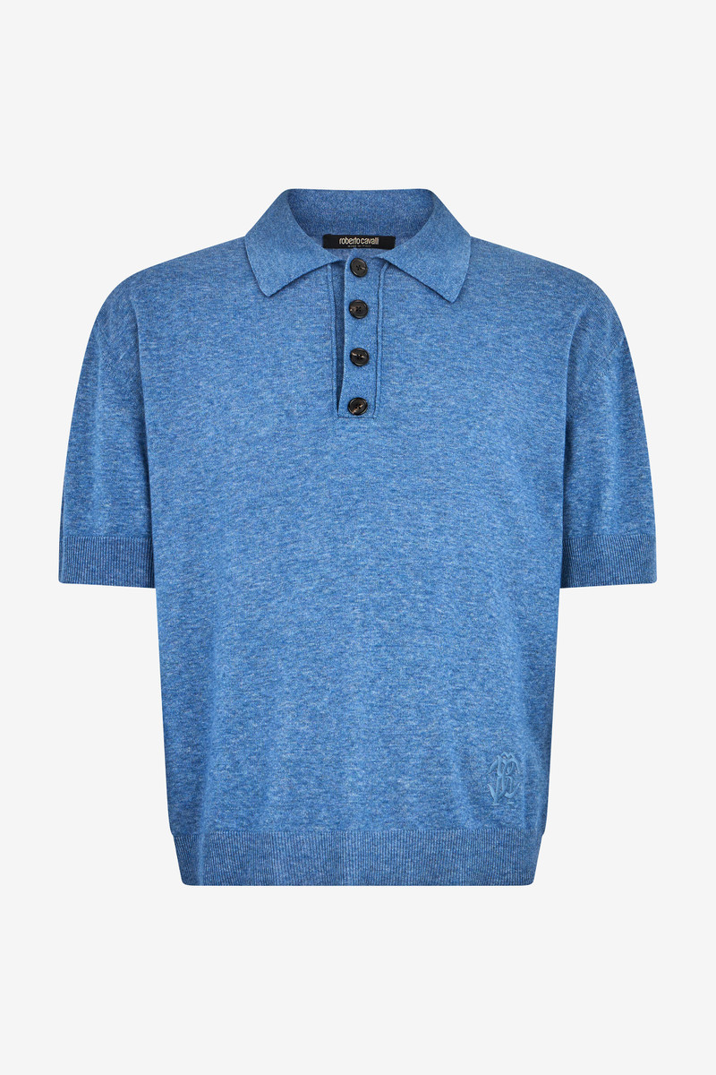Blue Knit Polo Shirt with Embroidered Logo 1