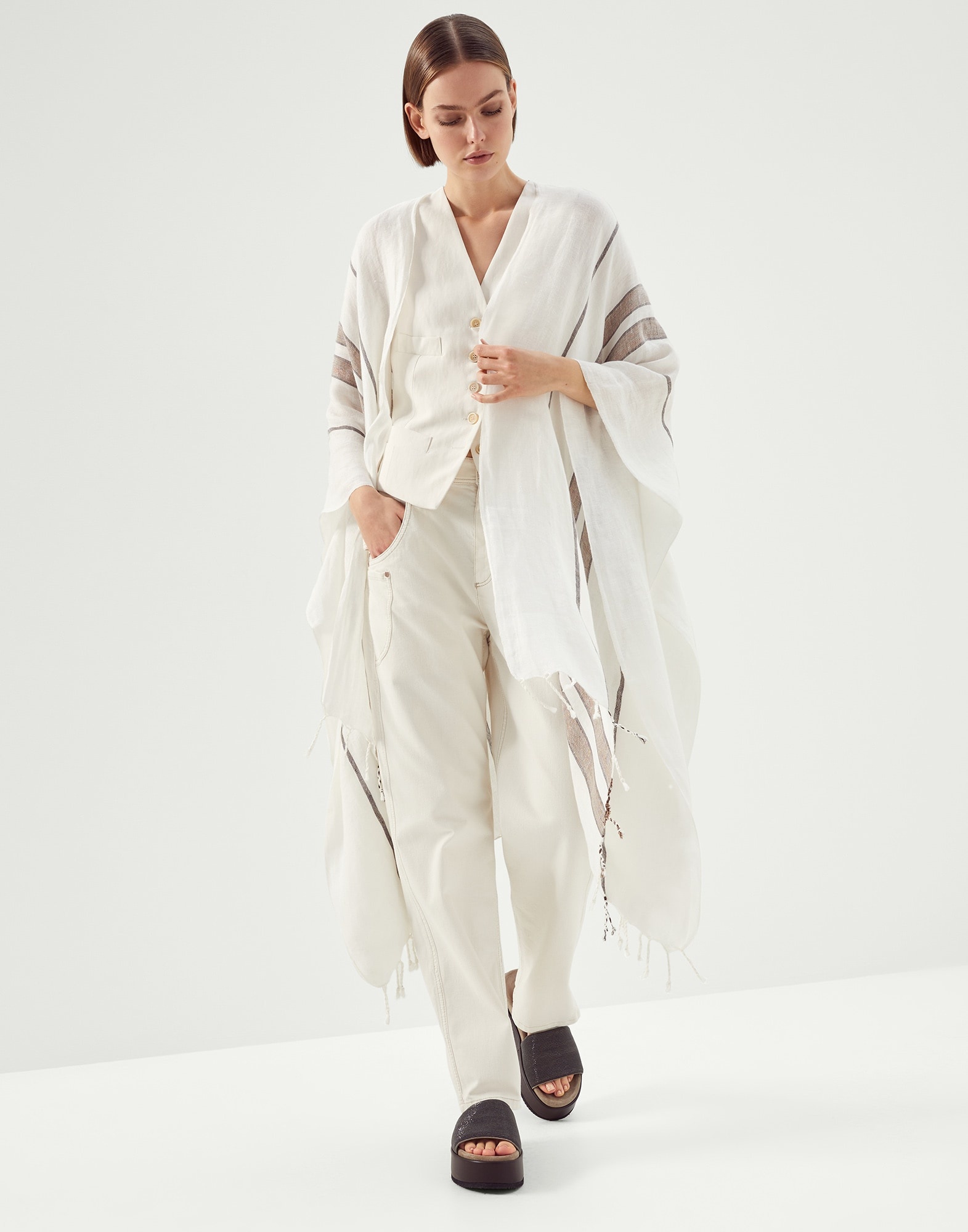 Sparkling stripe linen shawl - 1
